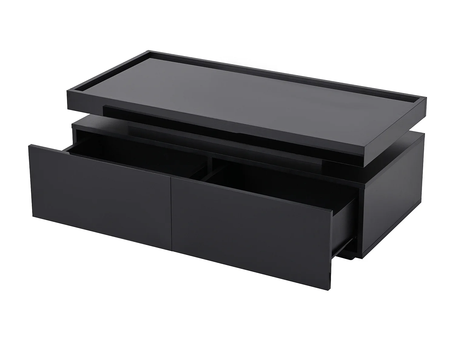 Table basse noire brillante avec éclairage LED et 2 tiroirs de rangement - pour salon