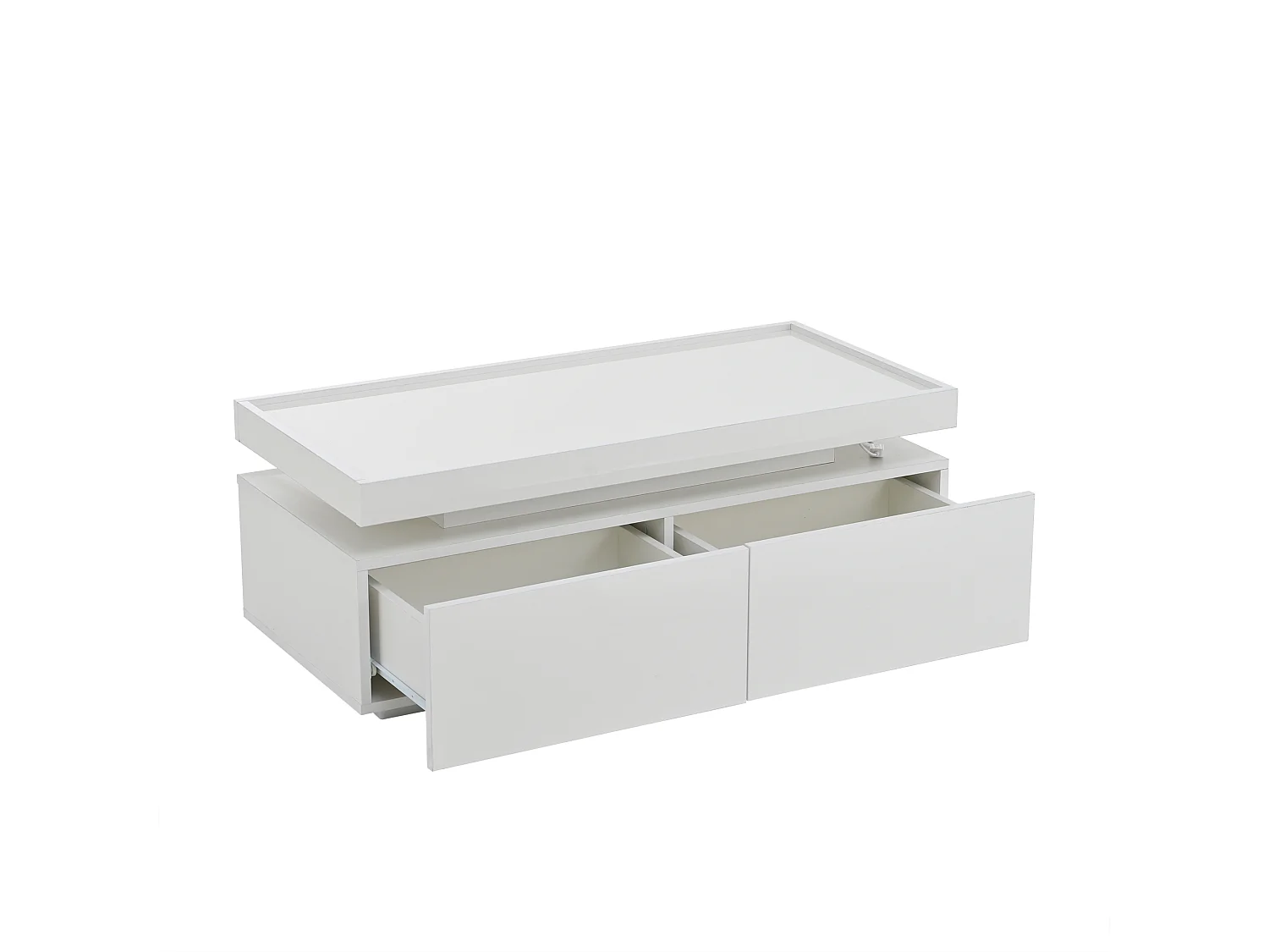 Mesa de centro blanca brillante con luz LED y 2 cajones de almacenamiento – Para salón