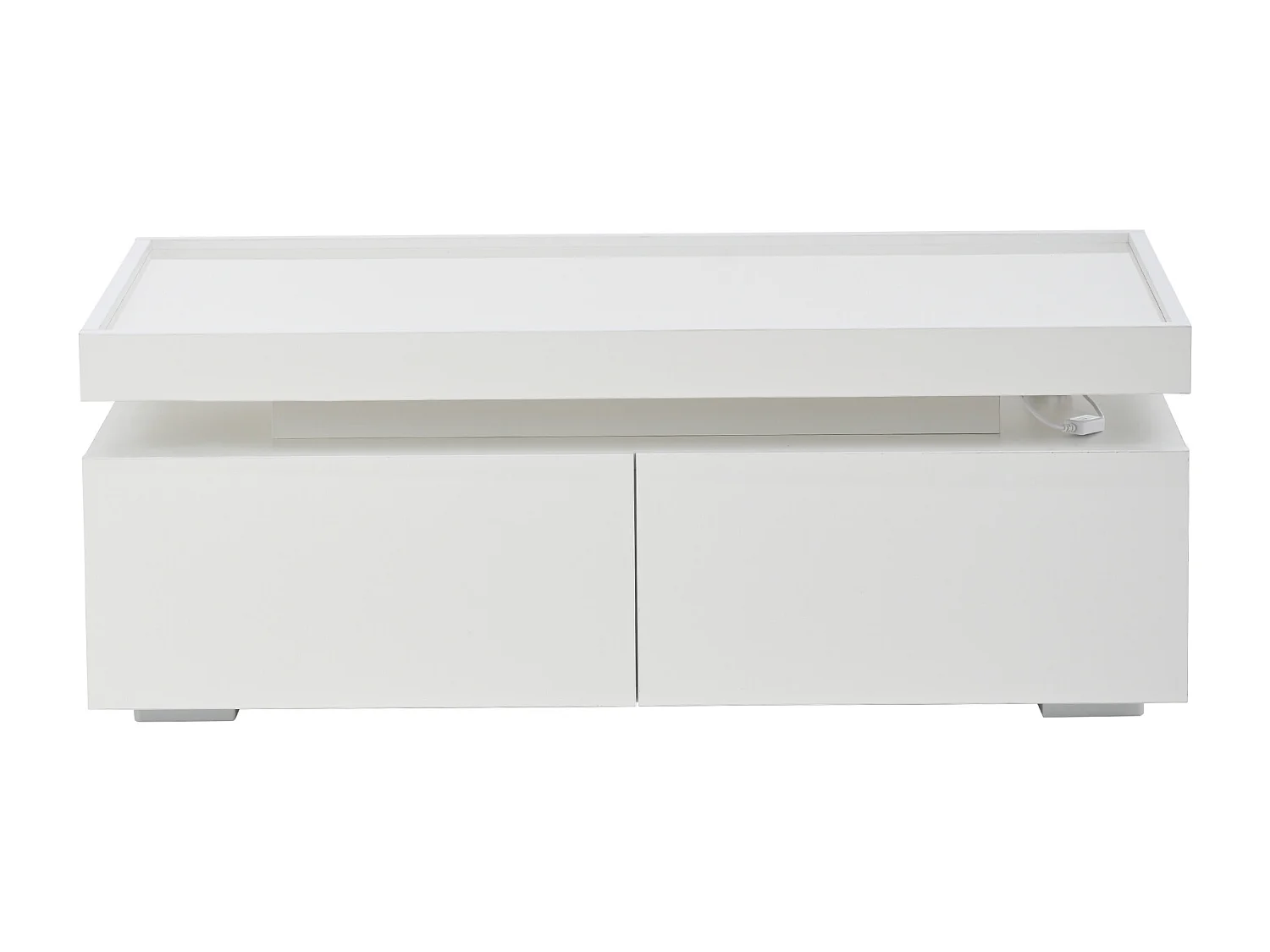 Mesa de centro blanca brillante con luz LED y 2 cajones de almacenamiento – Para salón