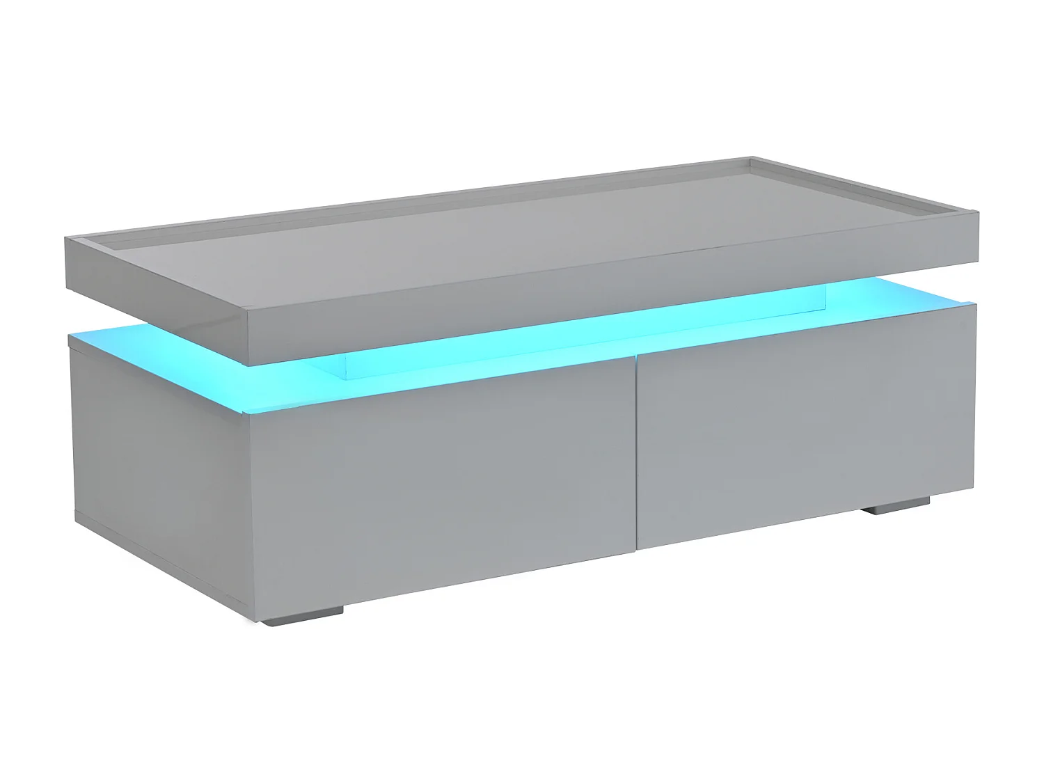 Mesa de centro blanca brillante con luz LED y 2 cajones de almacenamiento – Para salón