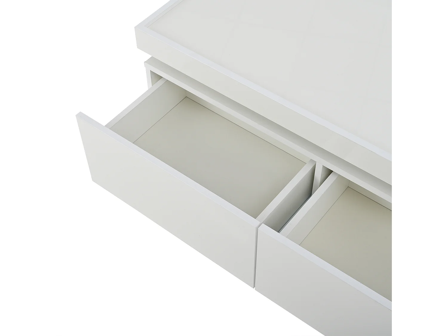 Mesa de centro blanca brillante con luz LED y 2 cajones de almacenamiento – Para salón