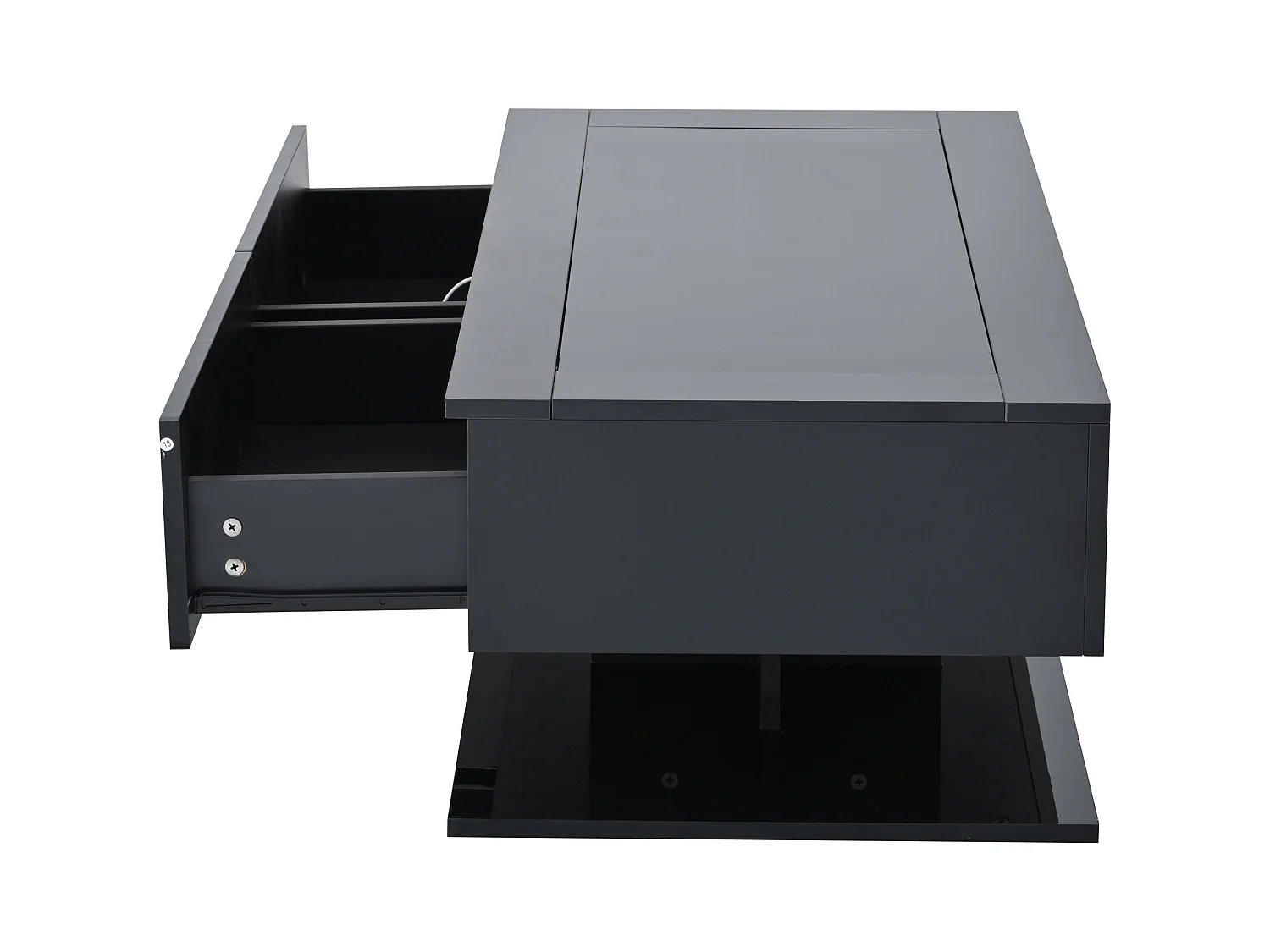 Table basse noire, table basse rectangulaire avec éclairage LED et 2 tiroirs de rangement, plateau en verre