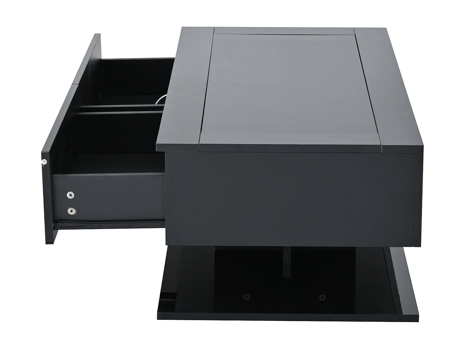 Table basse noire, table basse rectangulaire avec éclairage LED et 2 tiroirs de rangement, plateau en verre