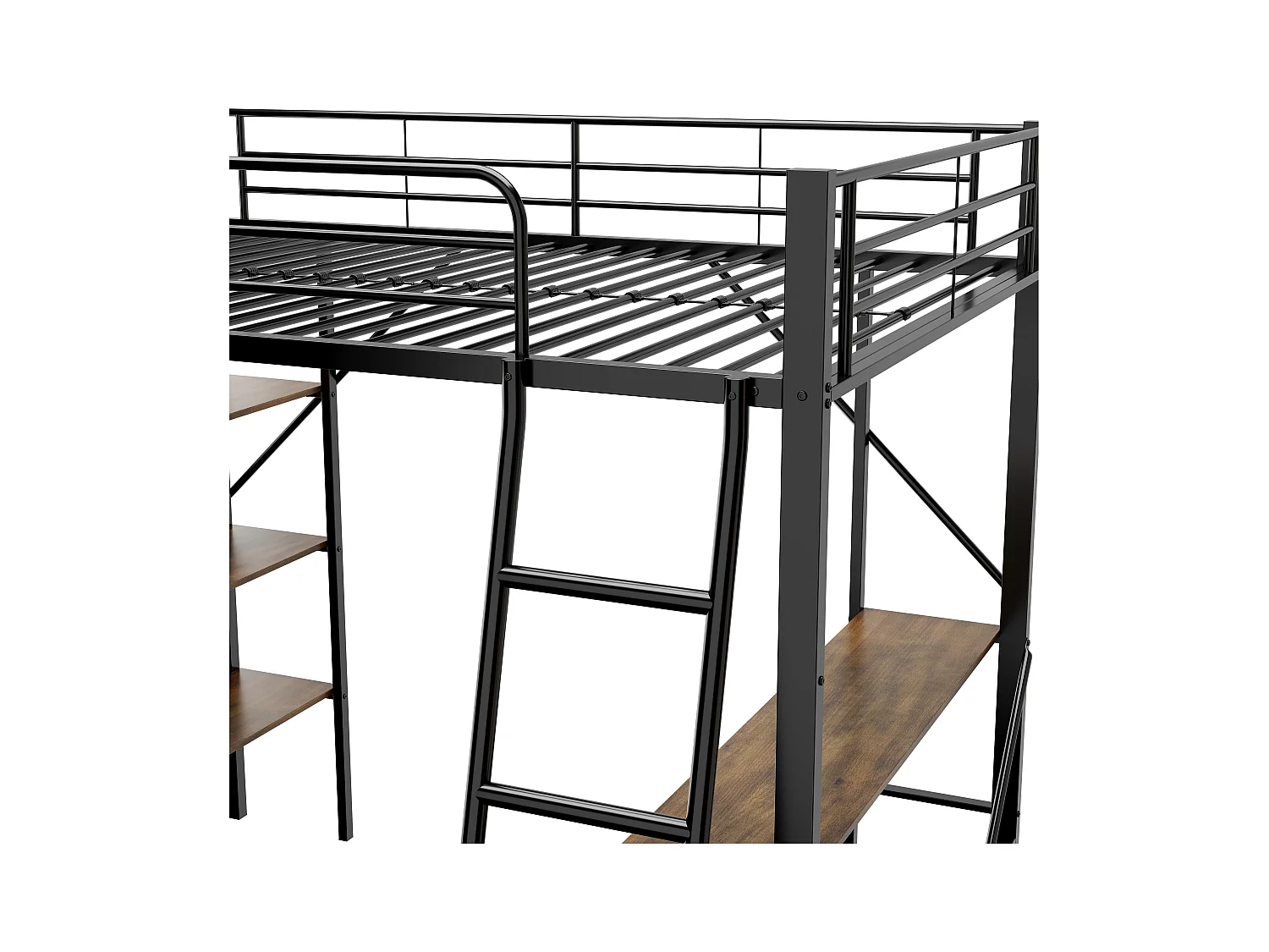 Lit mezzanine 90x200 cm avec bureau et 3 étagères de rangement, noir - sans matelas
