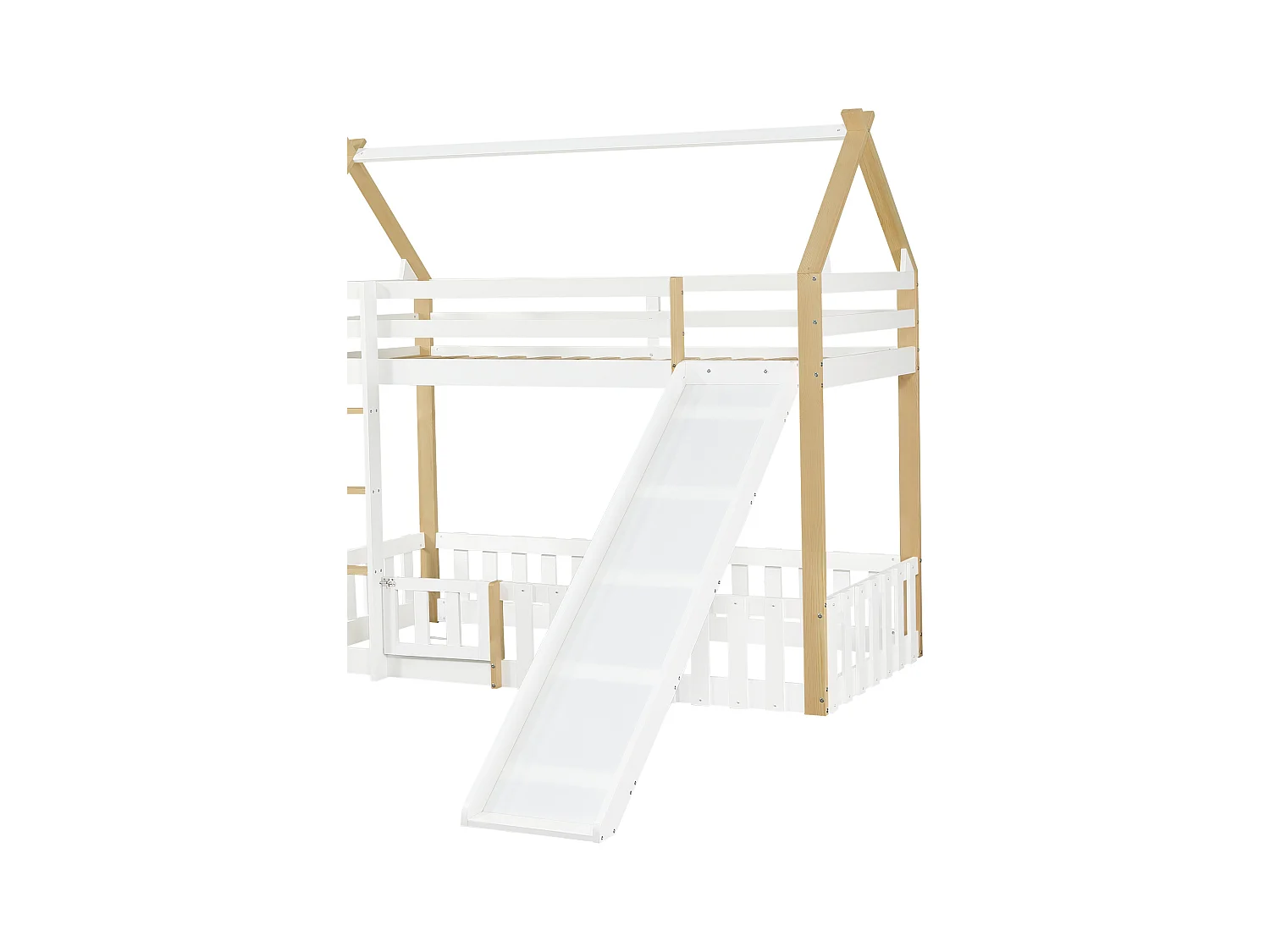 Stapelbed voor kinderen 90x200 cm met glijbaan en trap, wit en naturel - zonder matras