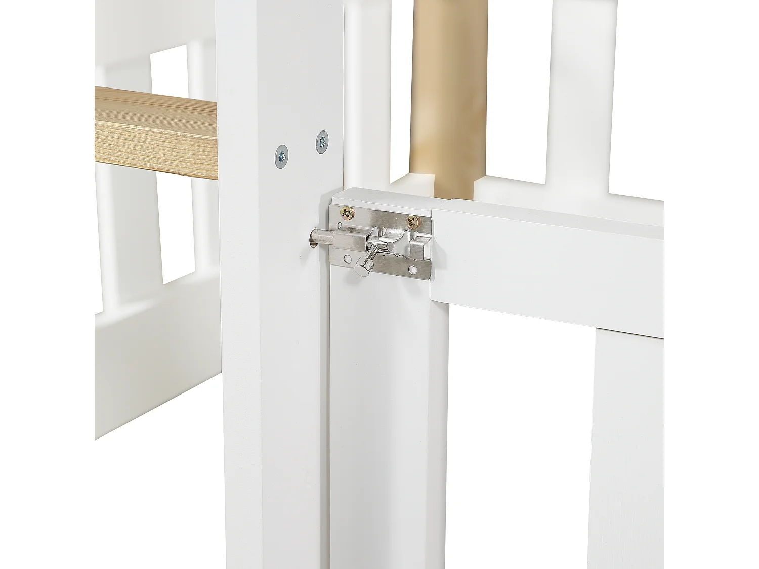 Łóżko piętrowe dla dzieci 90x200 cm ze zjeżdżalnią i barierkami ochronnymi, białe i naturalne – bez materaca