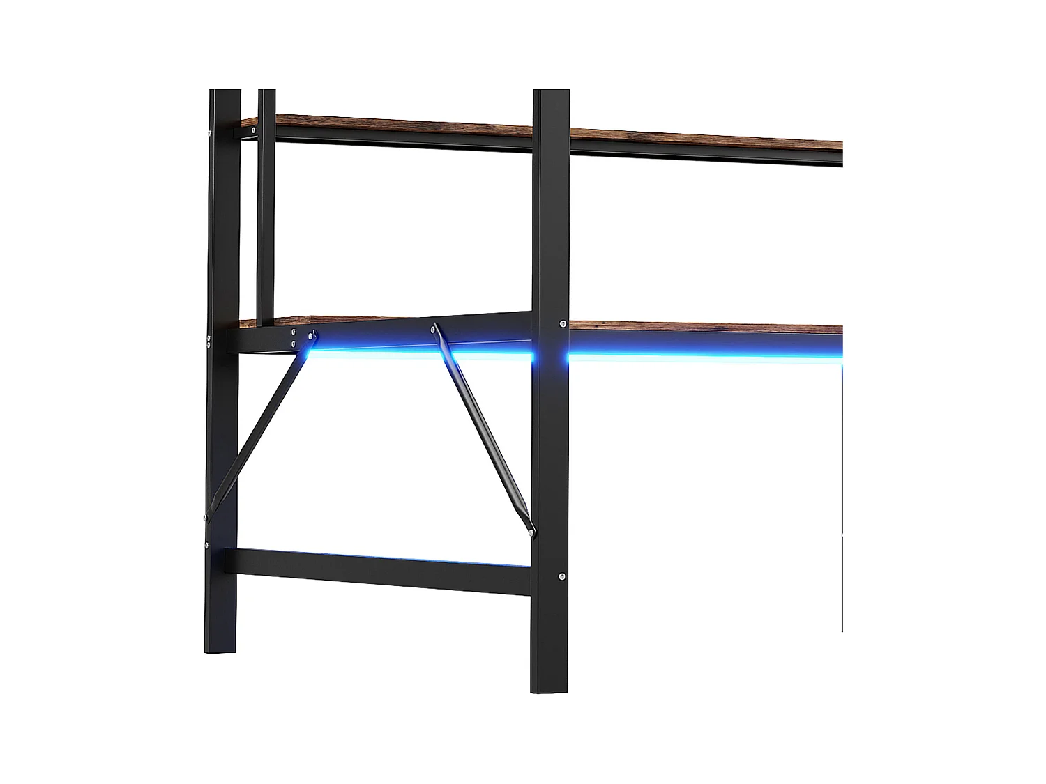 Lit mezzanine 140x200 cm avec éclairage USB et LED, étagères et bureau, noir - sans matelas