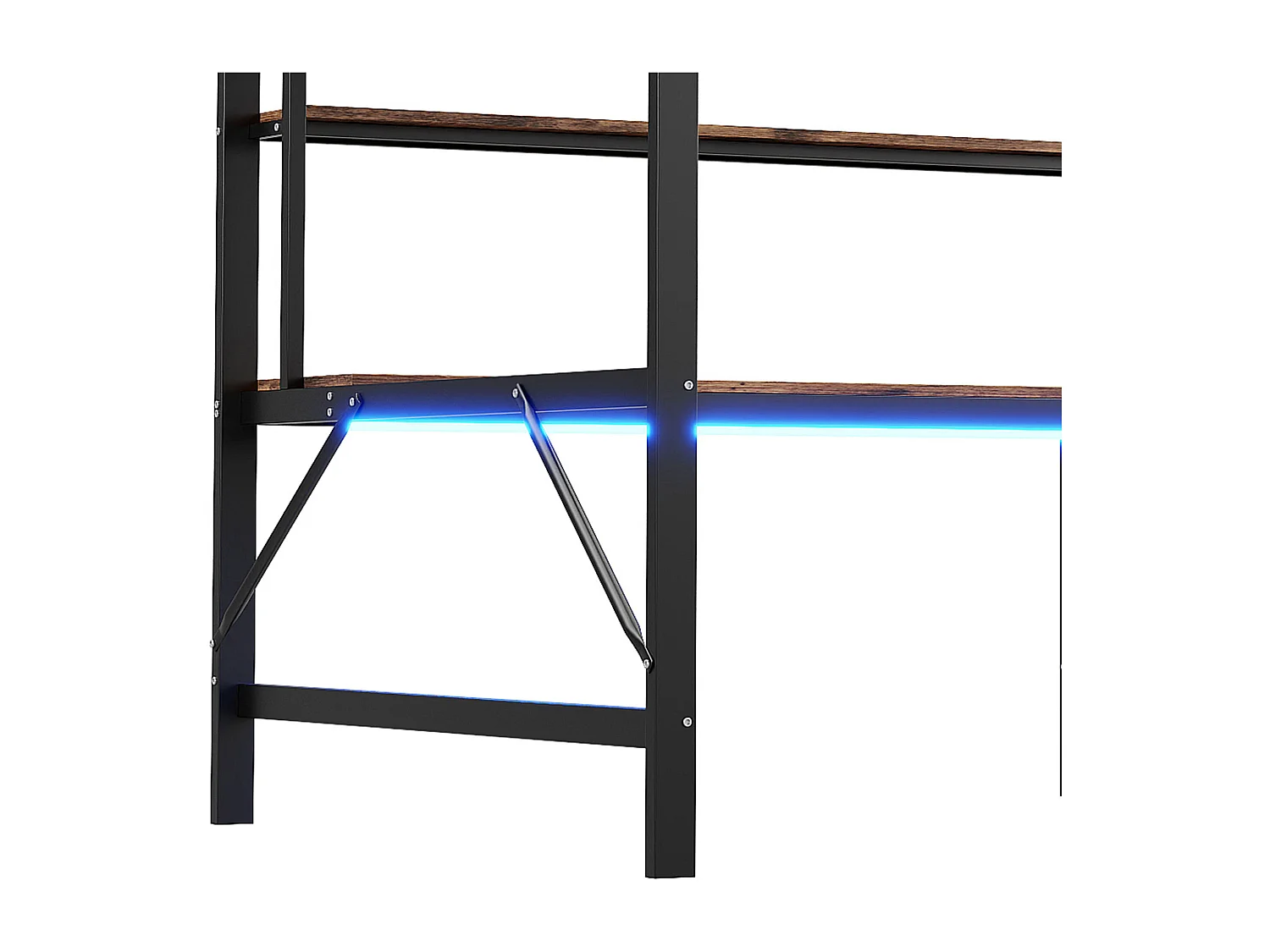 Hochbett 140x200 cm mit USB- und LED-Beleuchtung, Regalen und Schreibtisch, schwarz - ohne Matratze