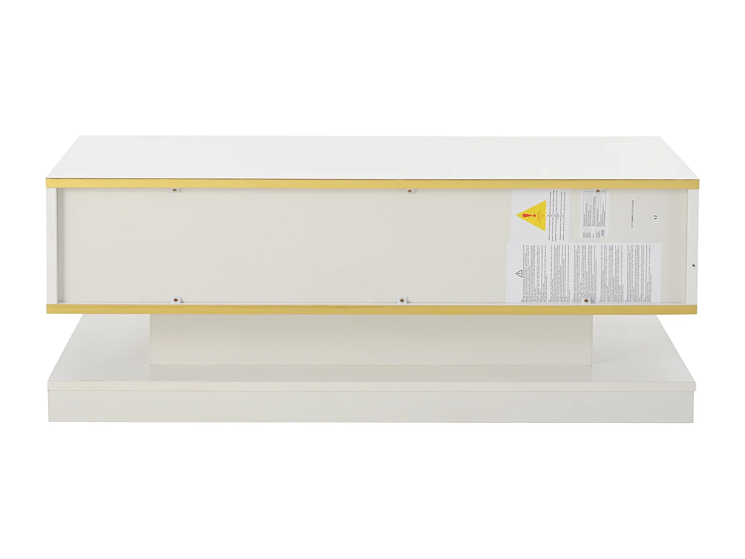 Table basse brillante avec 2 tiroirs de rangement, blanche et dorée - pour salon