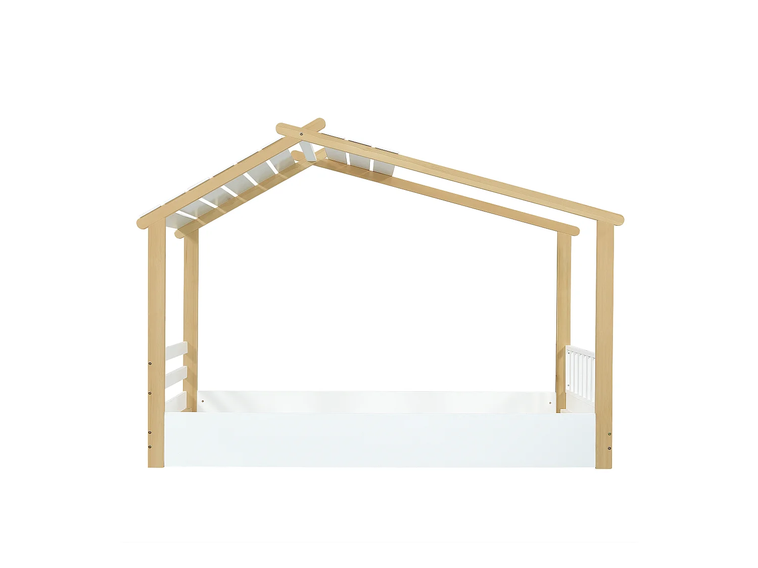 Kinderbed 90x200 cm met houten lattenbodem, wit en naturel - zonder matras