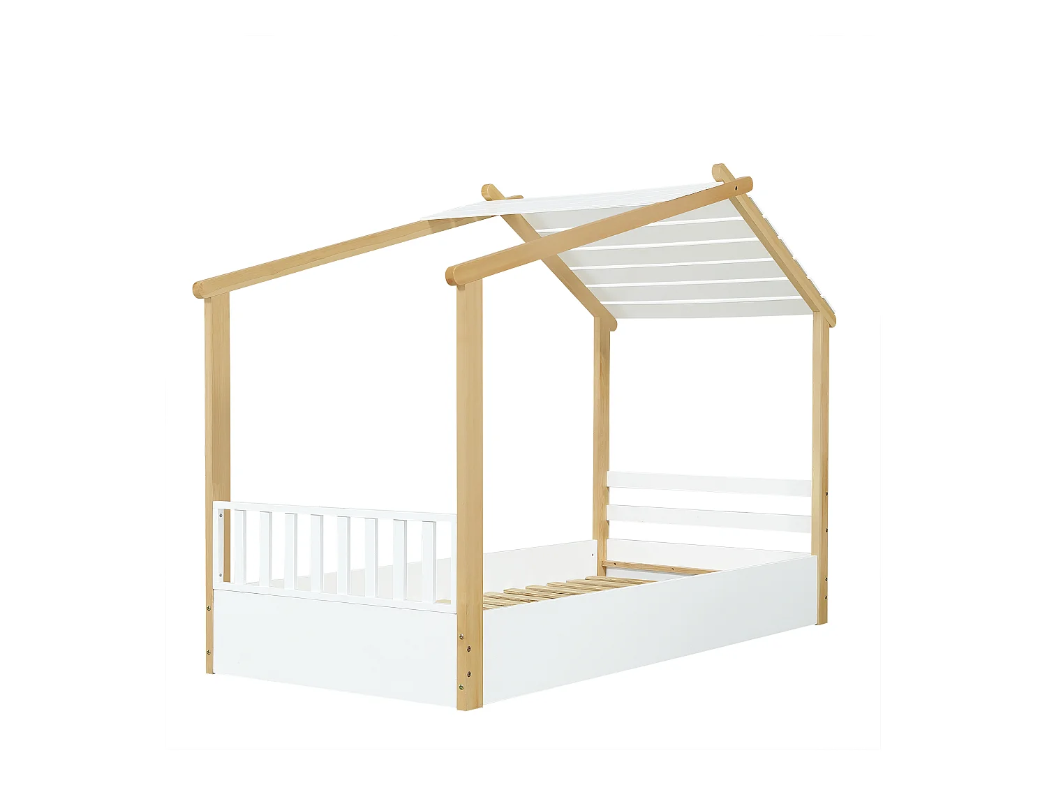 Kinderbed 90x200 cm met houten lattenbodem, wit en naturel - zonder matras