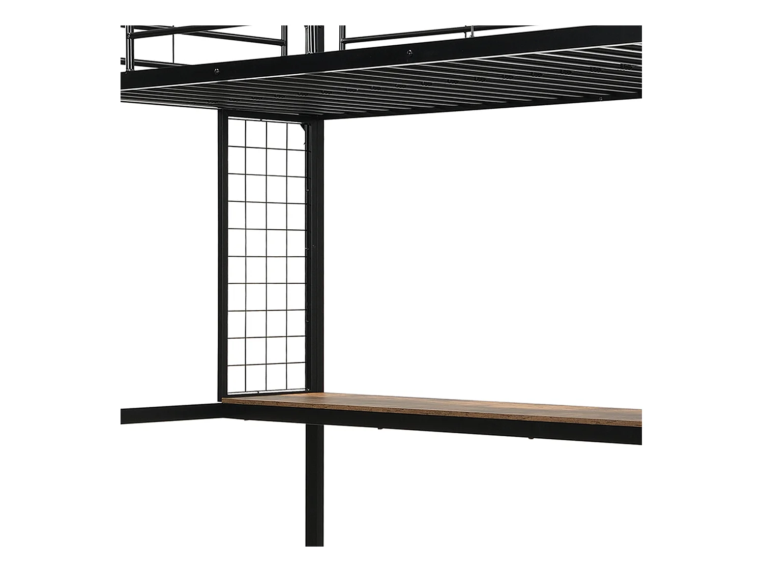 Hochbett Einzelbett 90x200 cm mit Schreibtisch und Ablagefach, schwarzes Metall - ohne Matratze