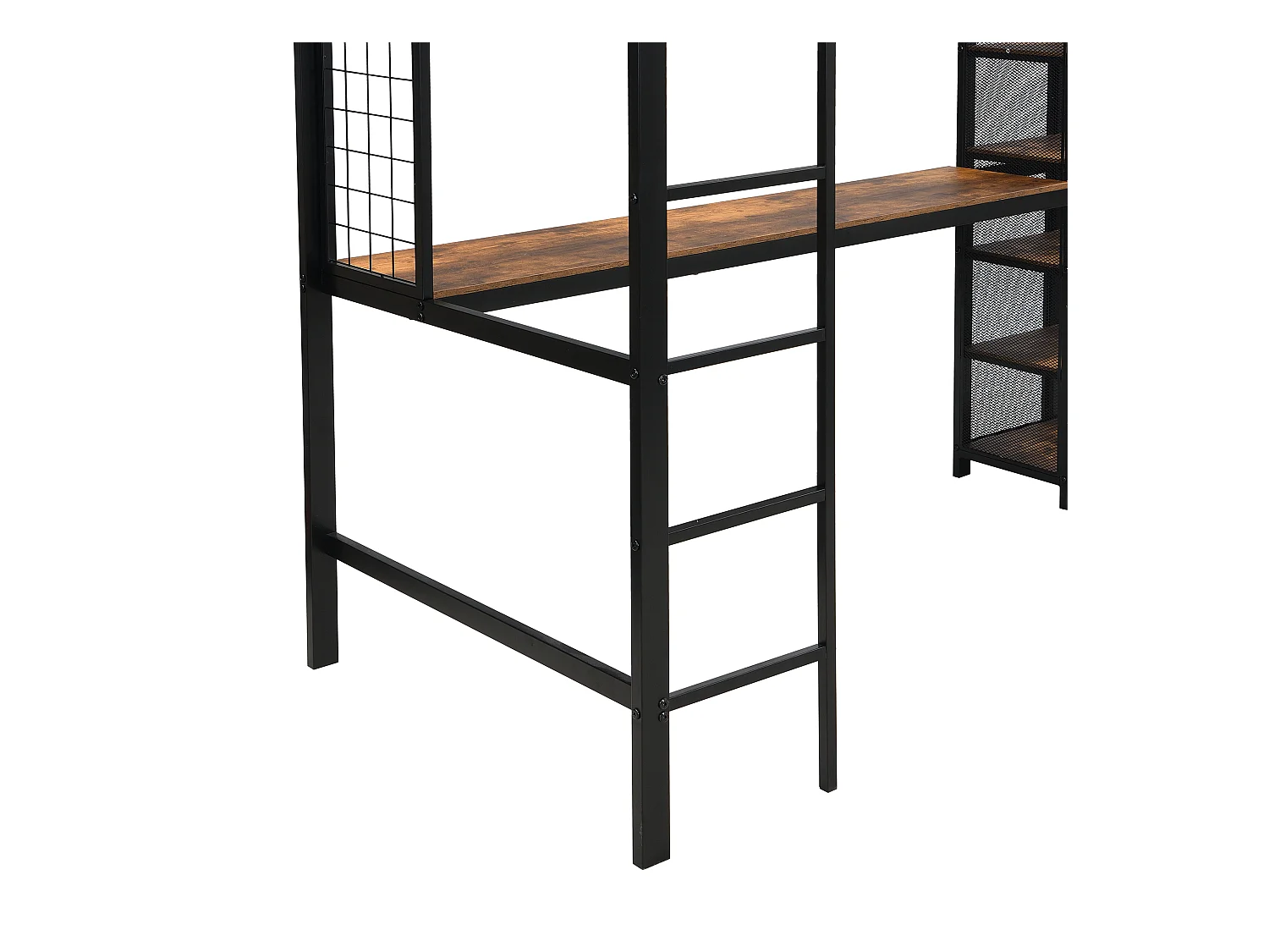 Hochbett Einzelbett 90x200 cm mit Schreibtisch und Ablagefach, schwarzes Metall - ohne Matratze