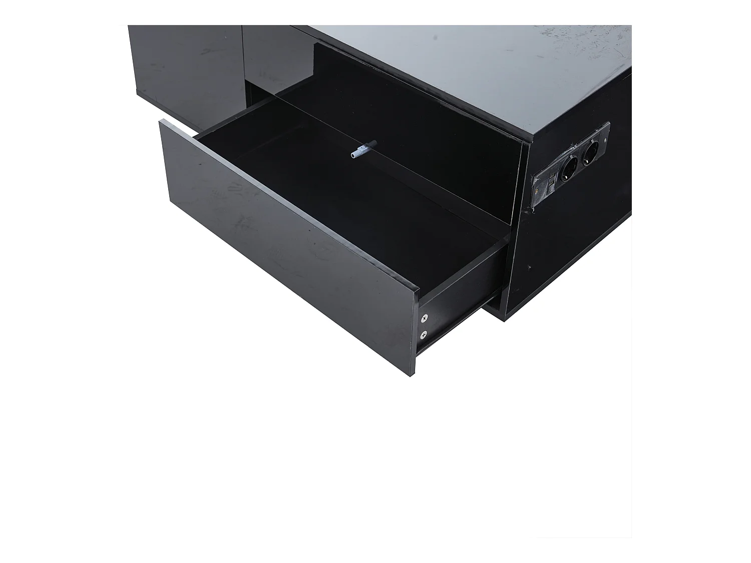 Table basse relevable Table basse noir avec éclairage LED et prise USB, 1 tiroir - pour salon