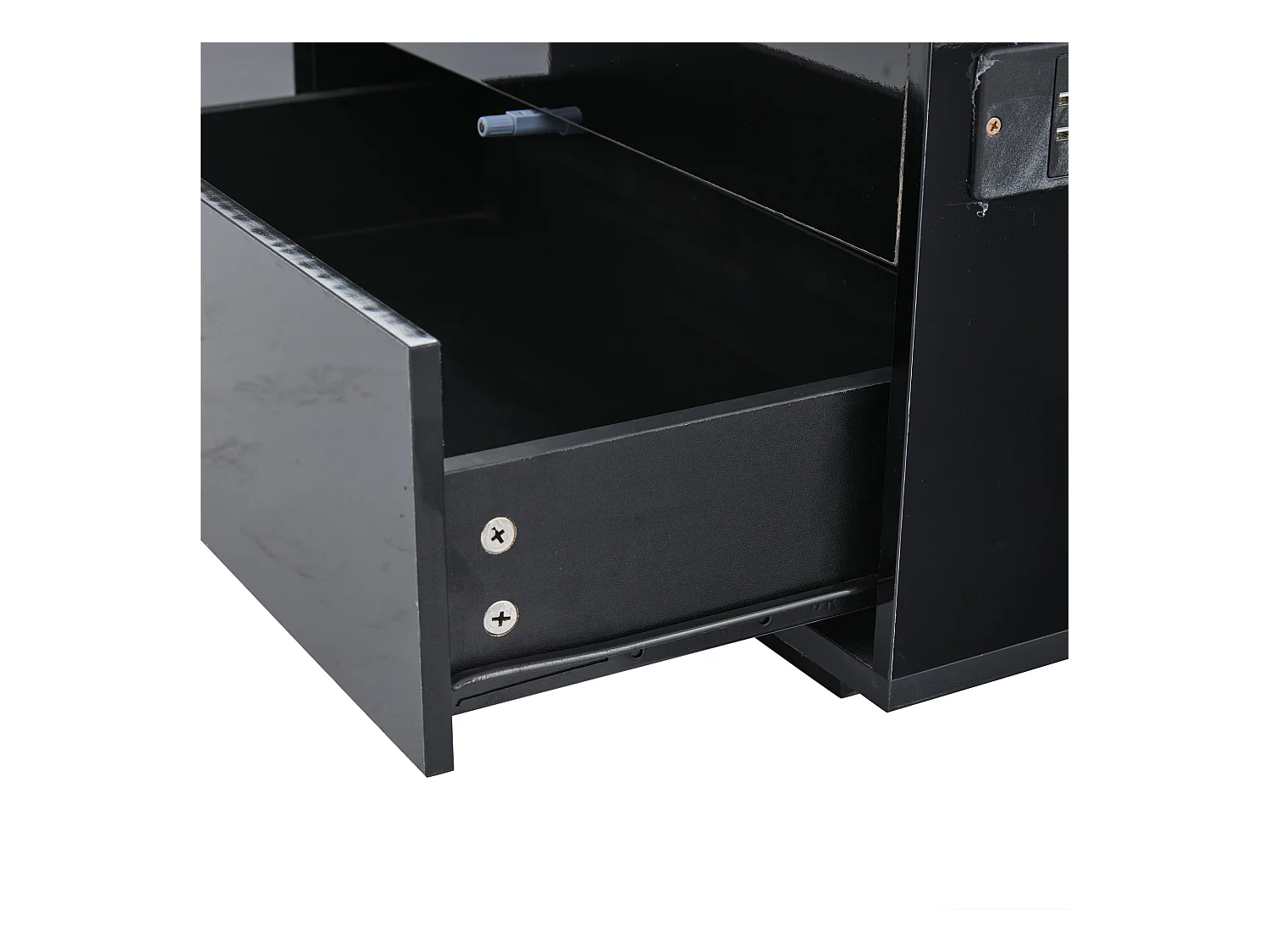Table basse relevable Table basse noir avec éclairage LED et prise USB, 1 tiroir - pour salon