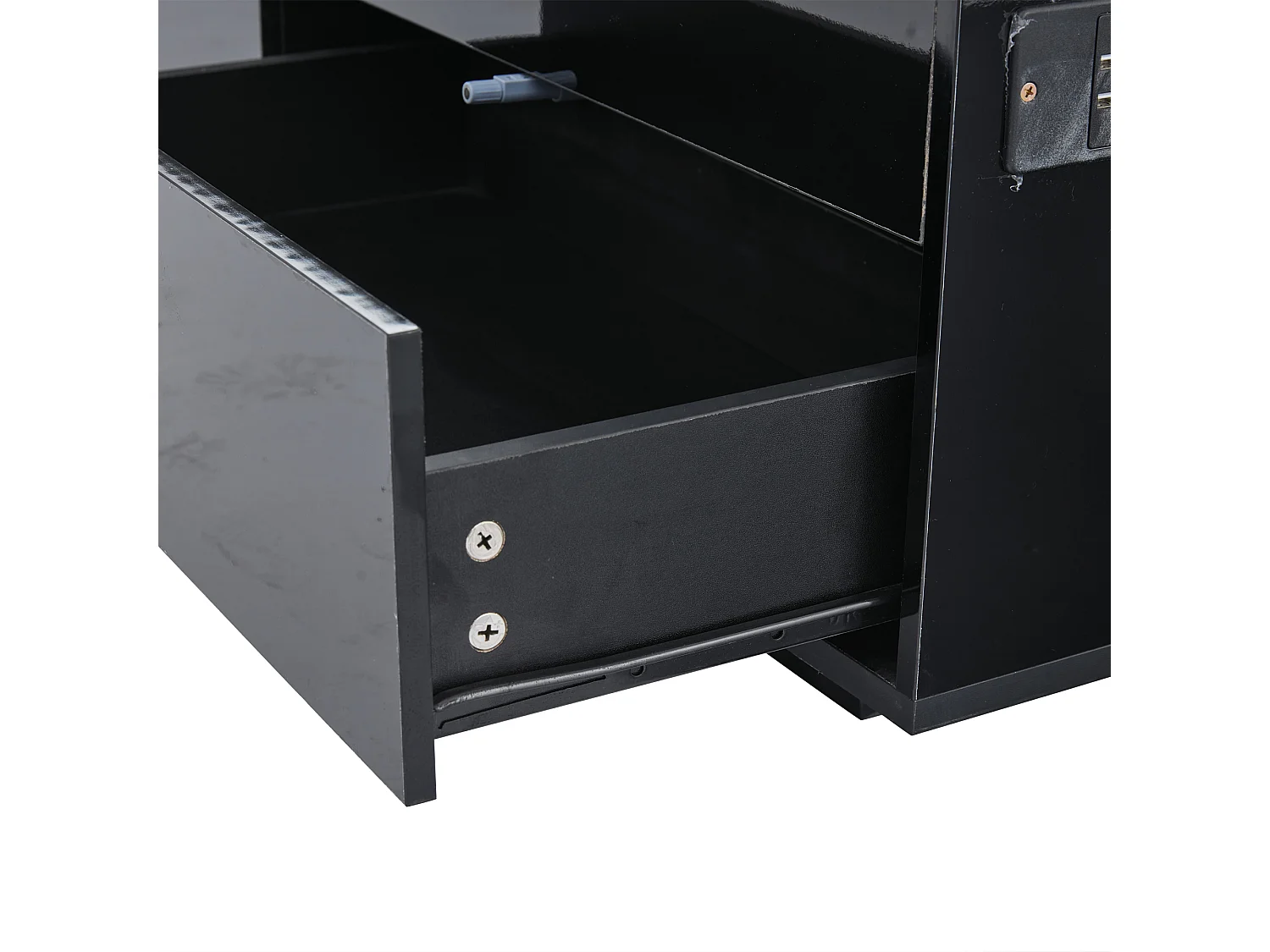 Table basse relevable Table basse noir avec éclairage LED et prise USB, 1 tiroir - pour salon
