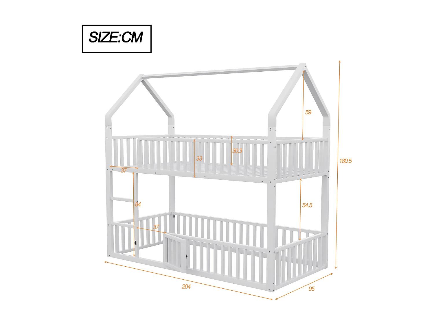 Lit superposé enfant 90x200 cm avec escalier et barrières de sécurité, blanc - sans matelas