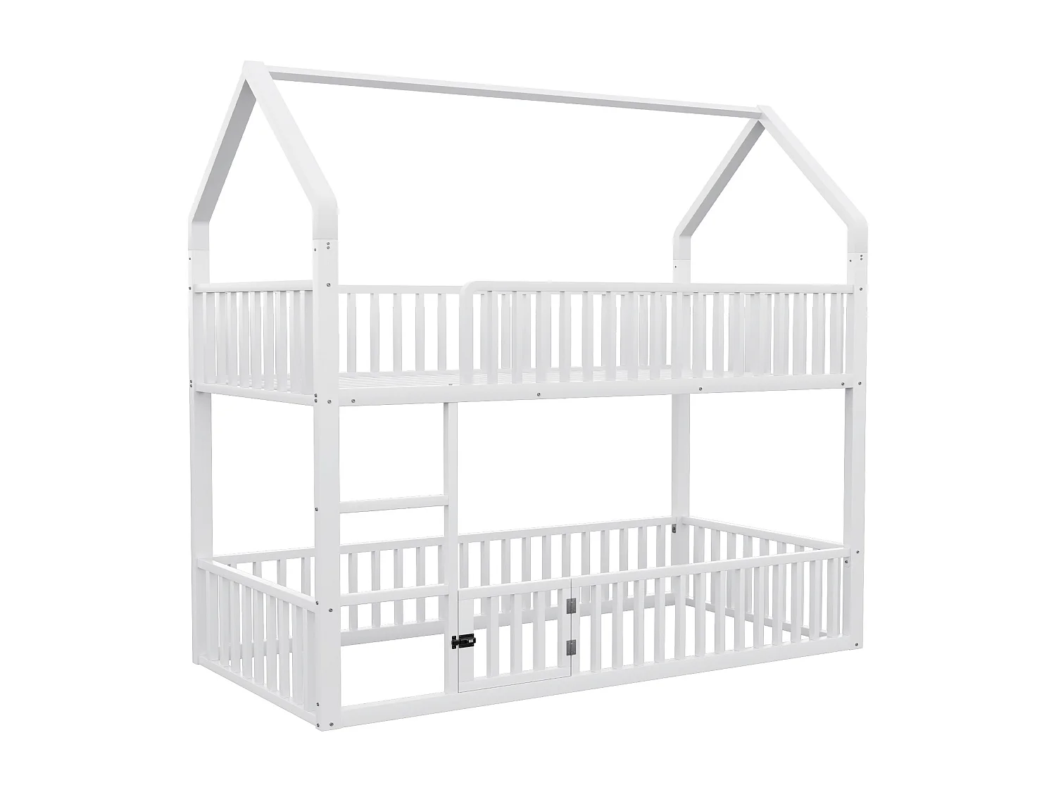 Lit superposé enfant 90x200 cm avec escalier et barrières de sécurité, blanc - sans matelas