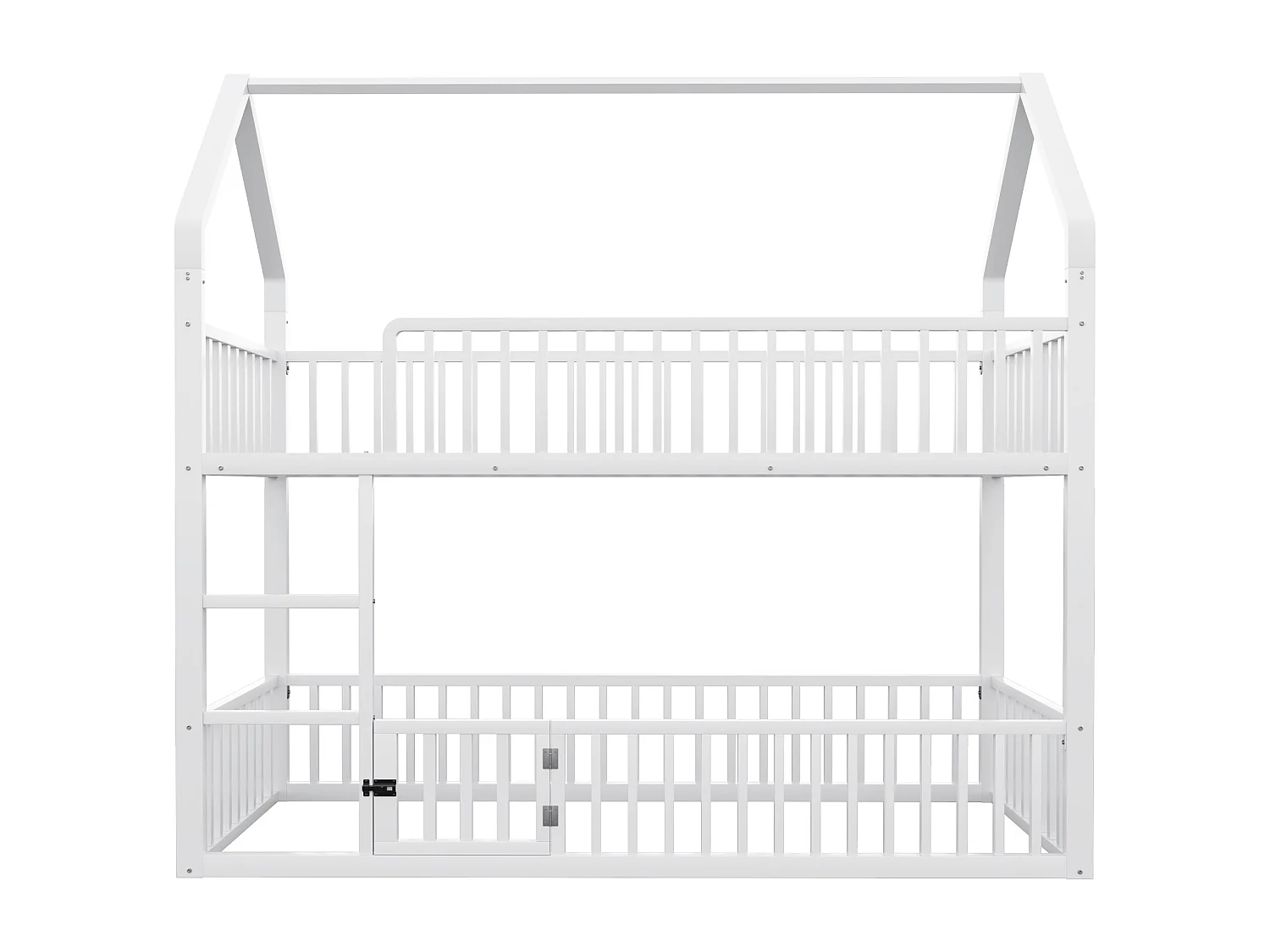 Lit superposé enfant 90x200 cm avec escalier et barrières de sécurité, blanc - sans matelas