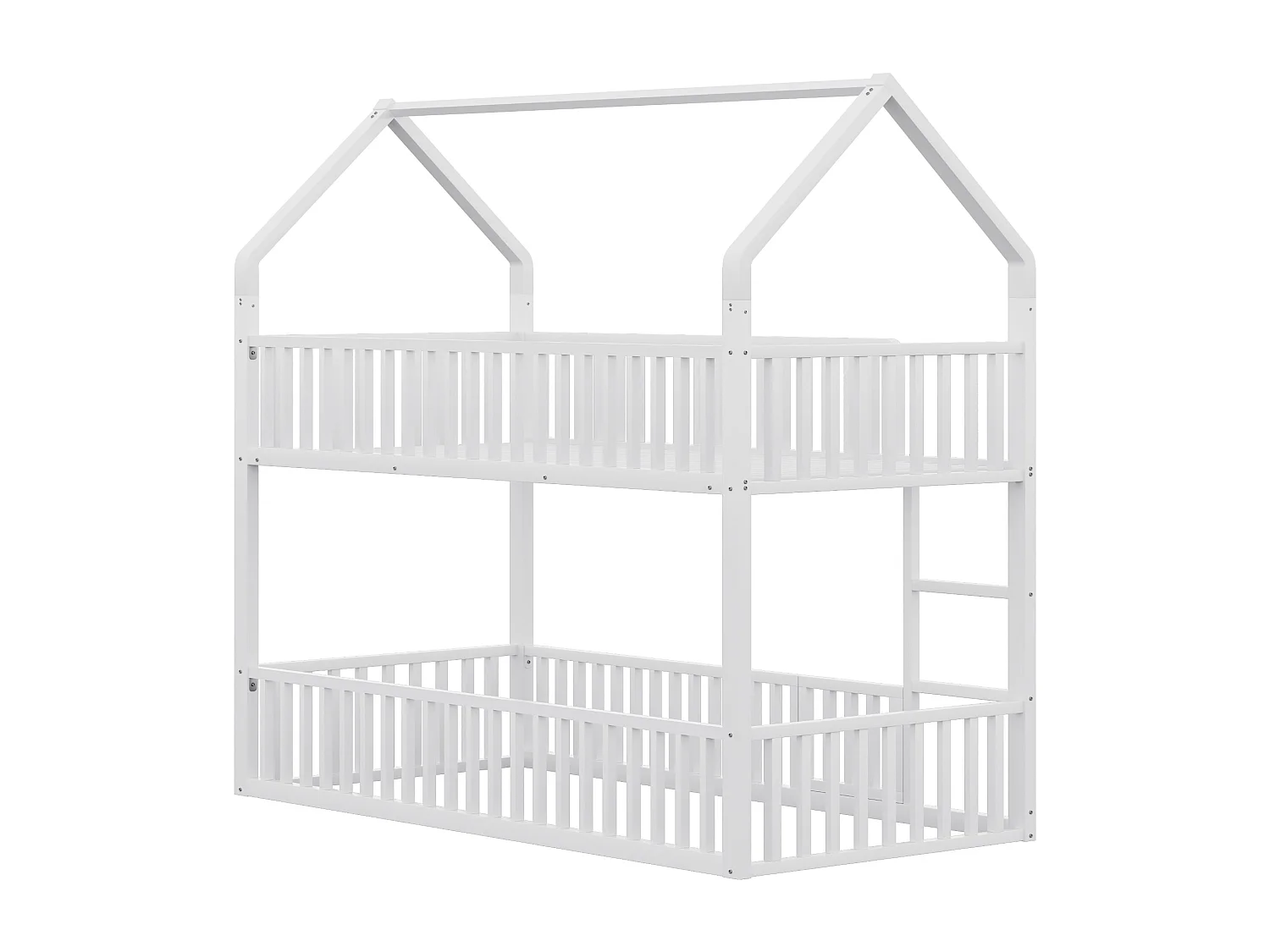 Lit superposé enfant 90x200 cm avec escalier et barrières de sécurité, blanc - sans matelas
