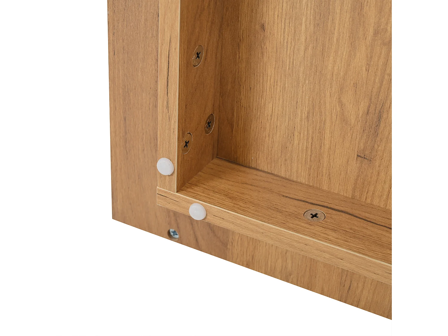 Weißer quadratischer Couchtisch mit 3 Schubladen und Holzmaserung-Platte – Für Wohnzimmer