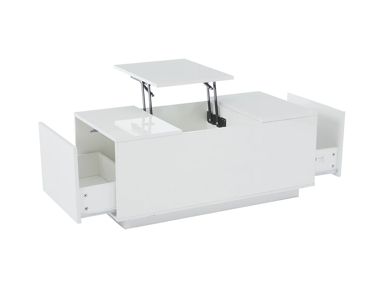 Table basse relevable Table basse blanc avec éclairage LED et 2 tiroirs de rangement