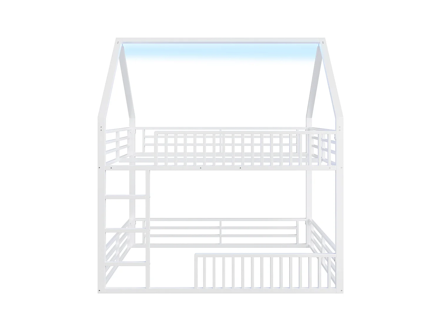 Lit superposé enfant 140x200 cm avec barrières de sécurité et éclairage LED, blanc - sans matelas