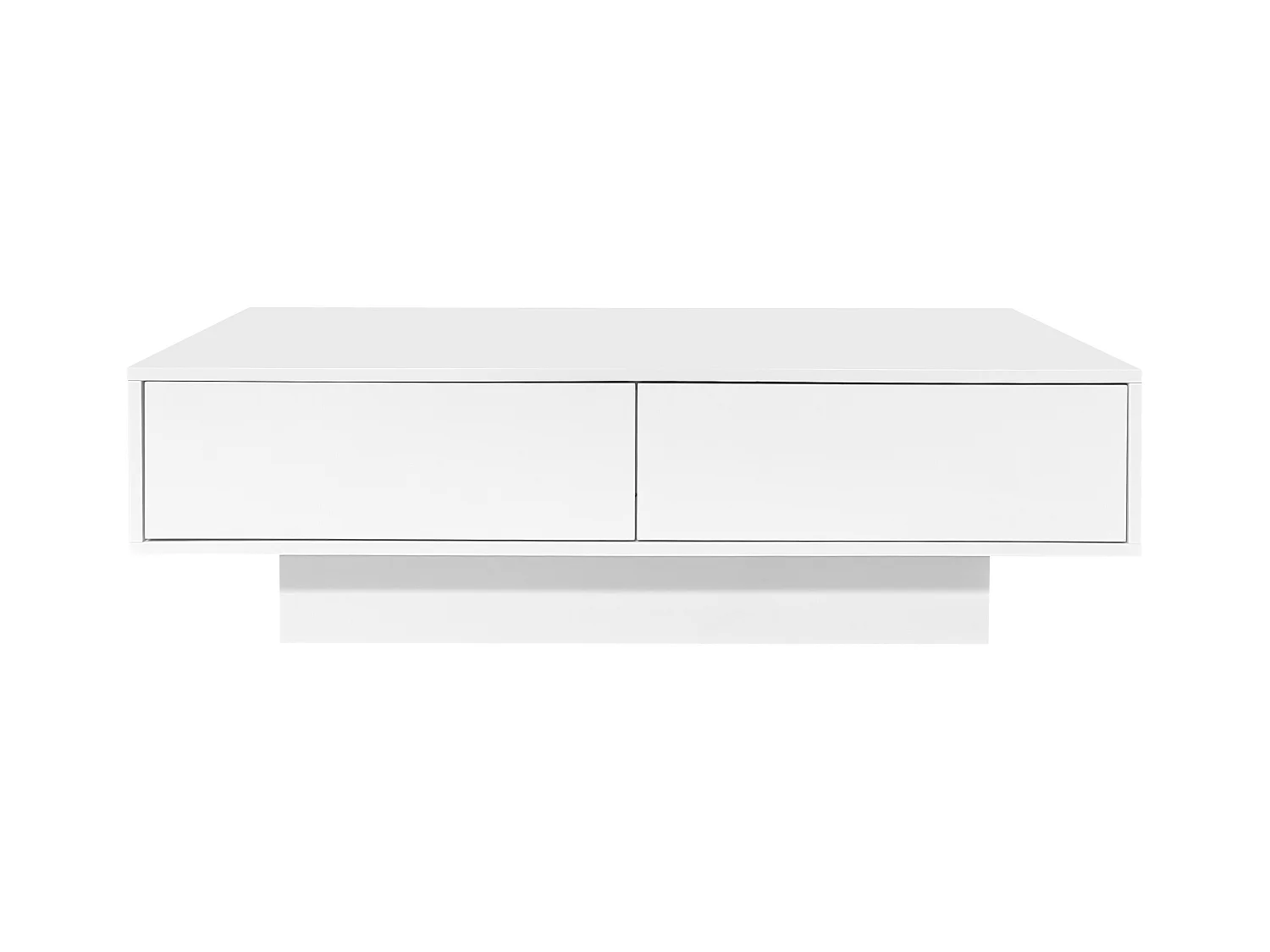 Table basse brillante blanche avec 2 tiroirs de rangement et éclairage LED – pour salon