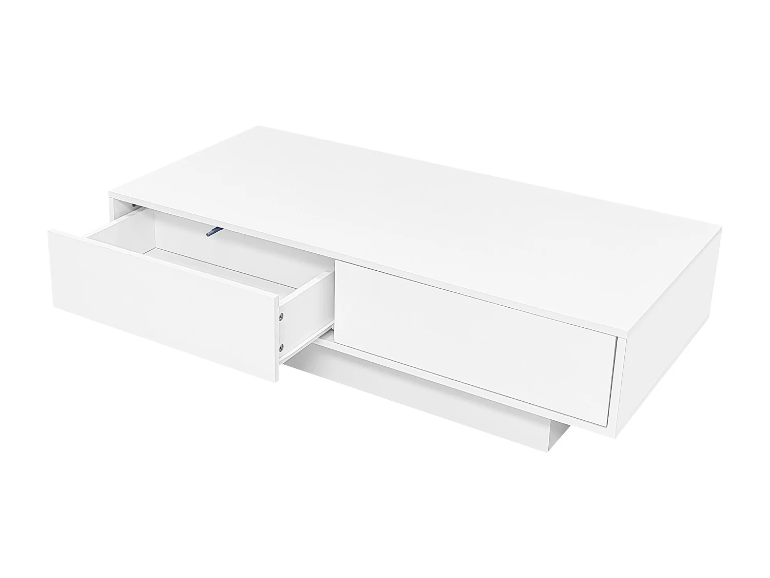 Table basse brillante blanche avec 2 tiroirs de rangement et éclairage LED – pour salon
