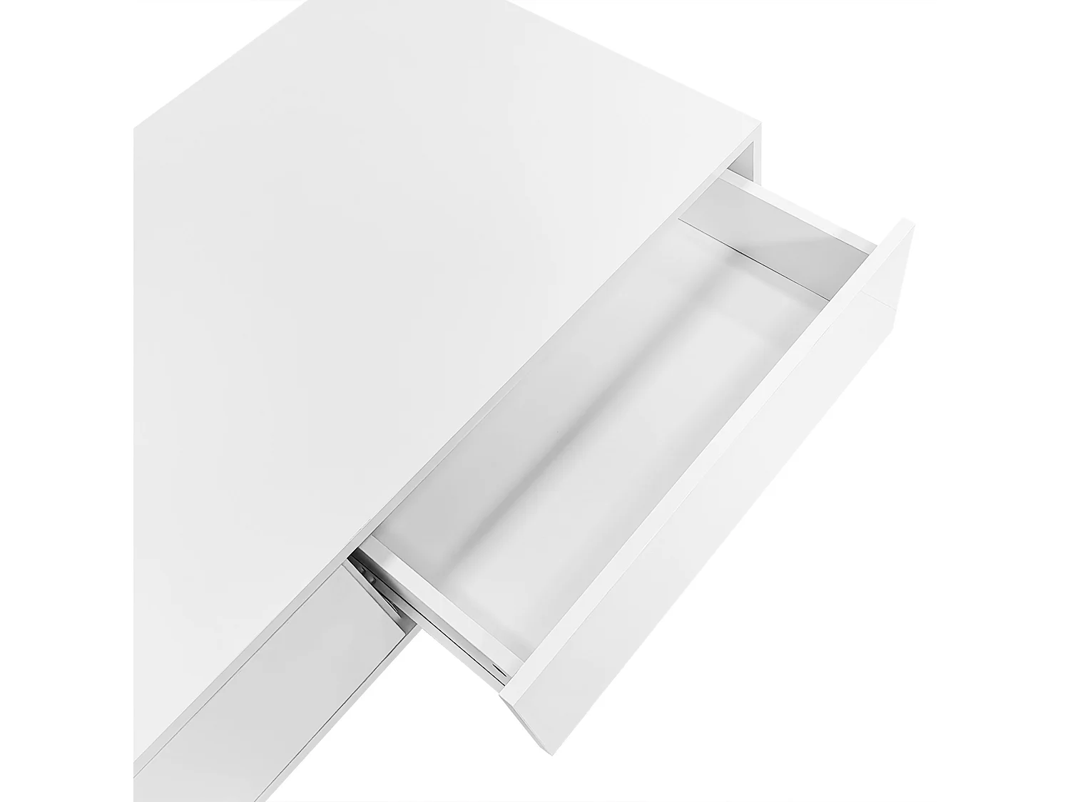 Table basse brillante blanche avec 2 tiroirs de rangement et éclairage LED – pour salon