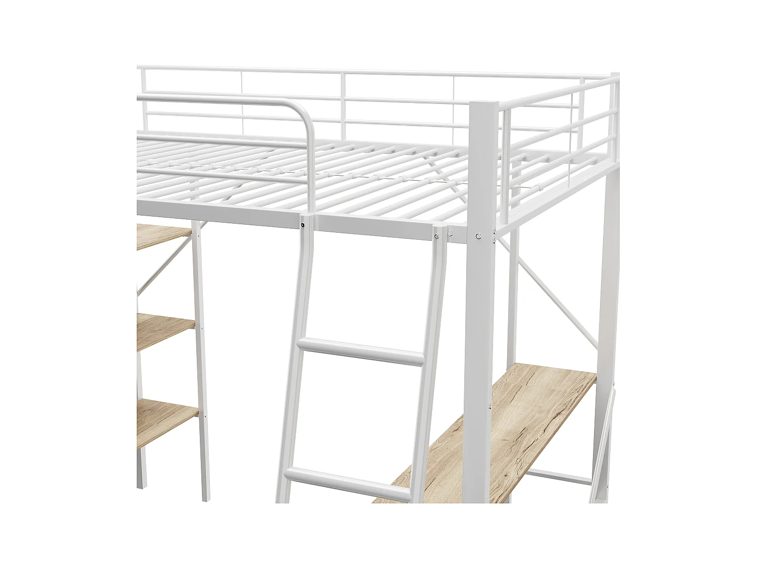 Lit mezzanine 90x200 cm avec bureau et 3 étagères de rangement, blanc - sans matelas