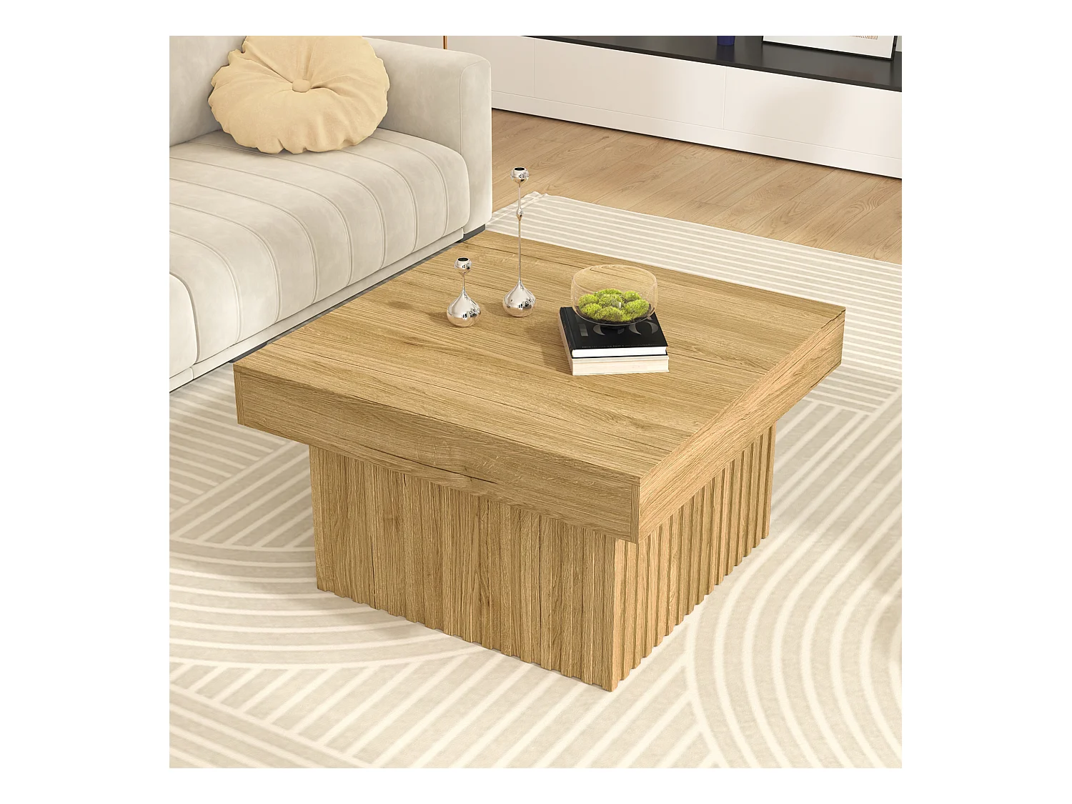 Table basse naturelle avec plateau carré et base en MDF - pour salon et salle à manger