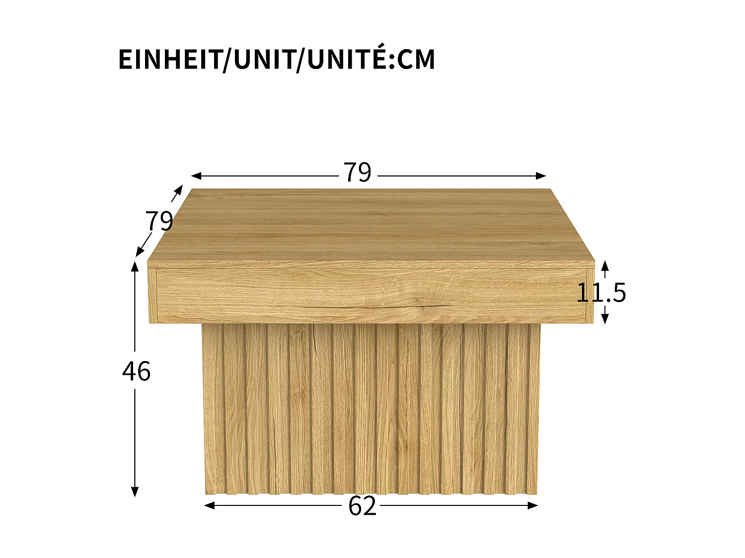 Natürlicher Couchtisch mit quadratischer Platte und MDF-Gestell – für Wohnzimmer und Esszimmer