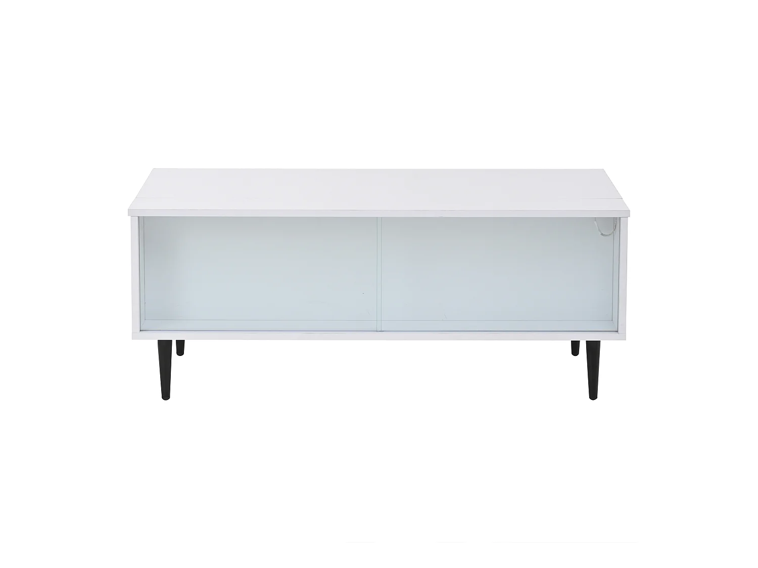 Table basse blanche avec plateau réglable en hauteur et rangement, éclairage LED - 4 pieds noirs