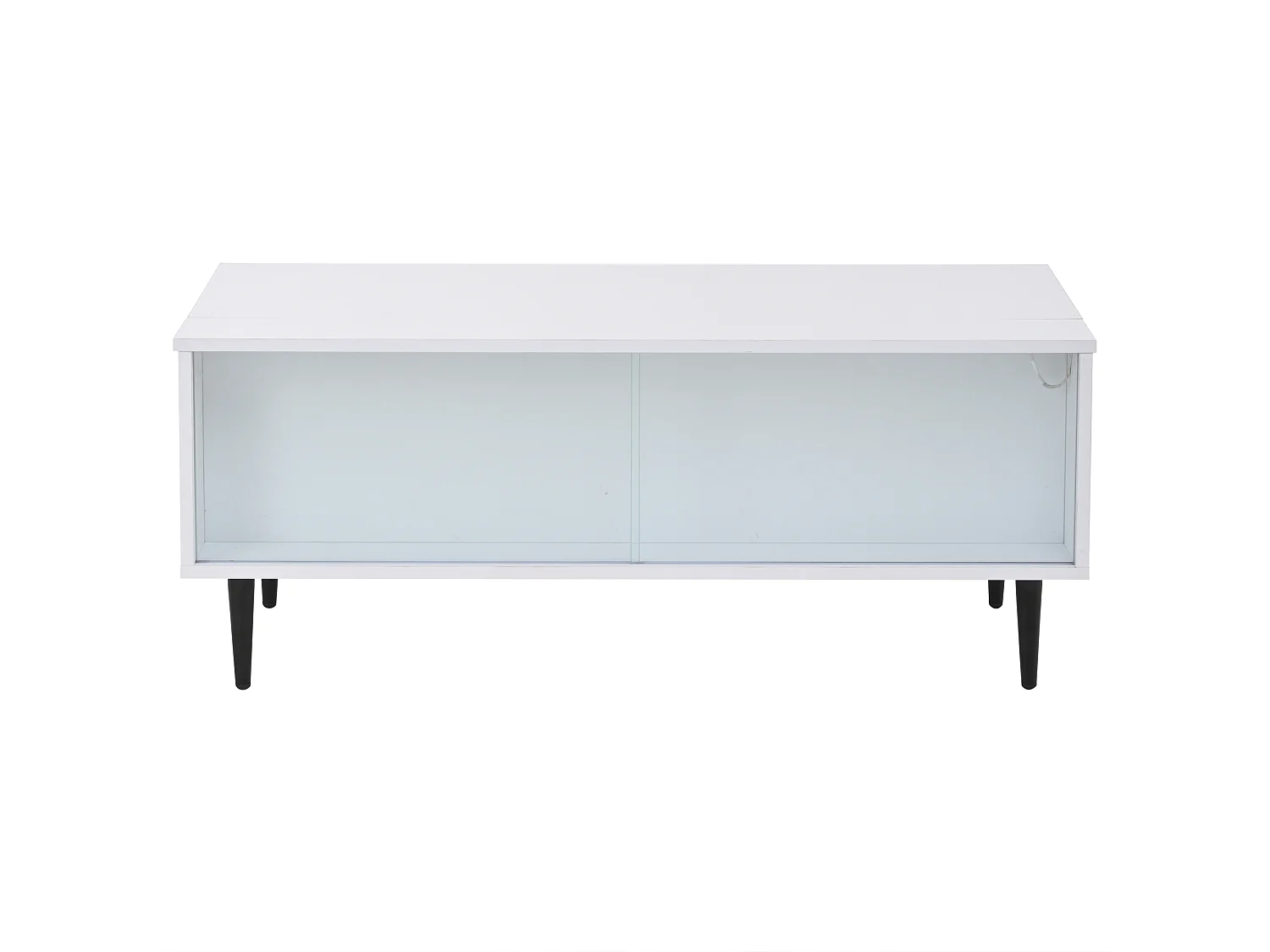 Witte salontafel met in hoogte verstelbaar blad en opbergruimte, LED-verlichting - 4 zwarte poten