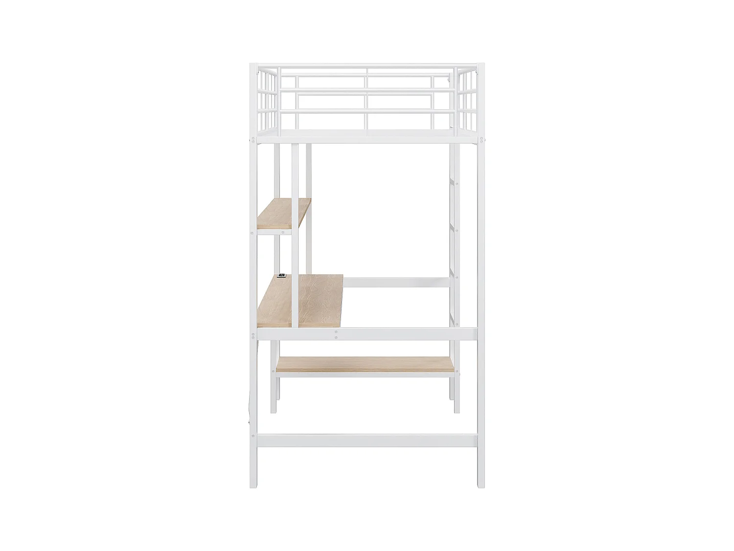 Lit mezzanine 90x200 cm avec éclairage USB et LED, étagères et bureau, blanc - sans matelas