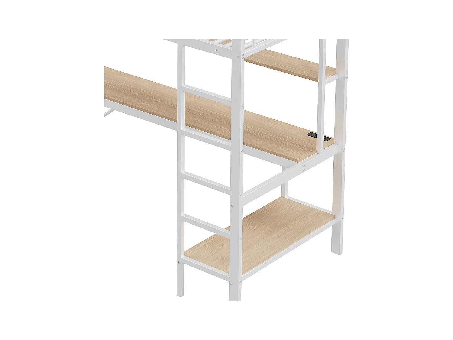 Lit mezzanine 90x200 cm avec éclairage USB et LED, étagères et bureau, blanc - sans matelas