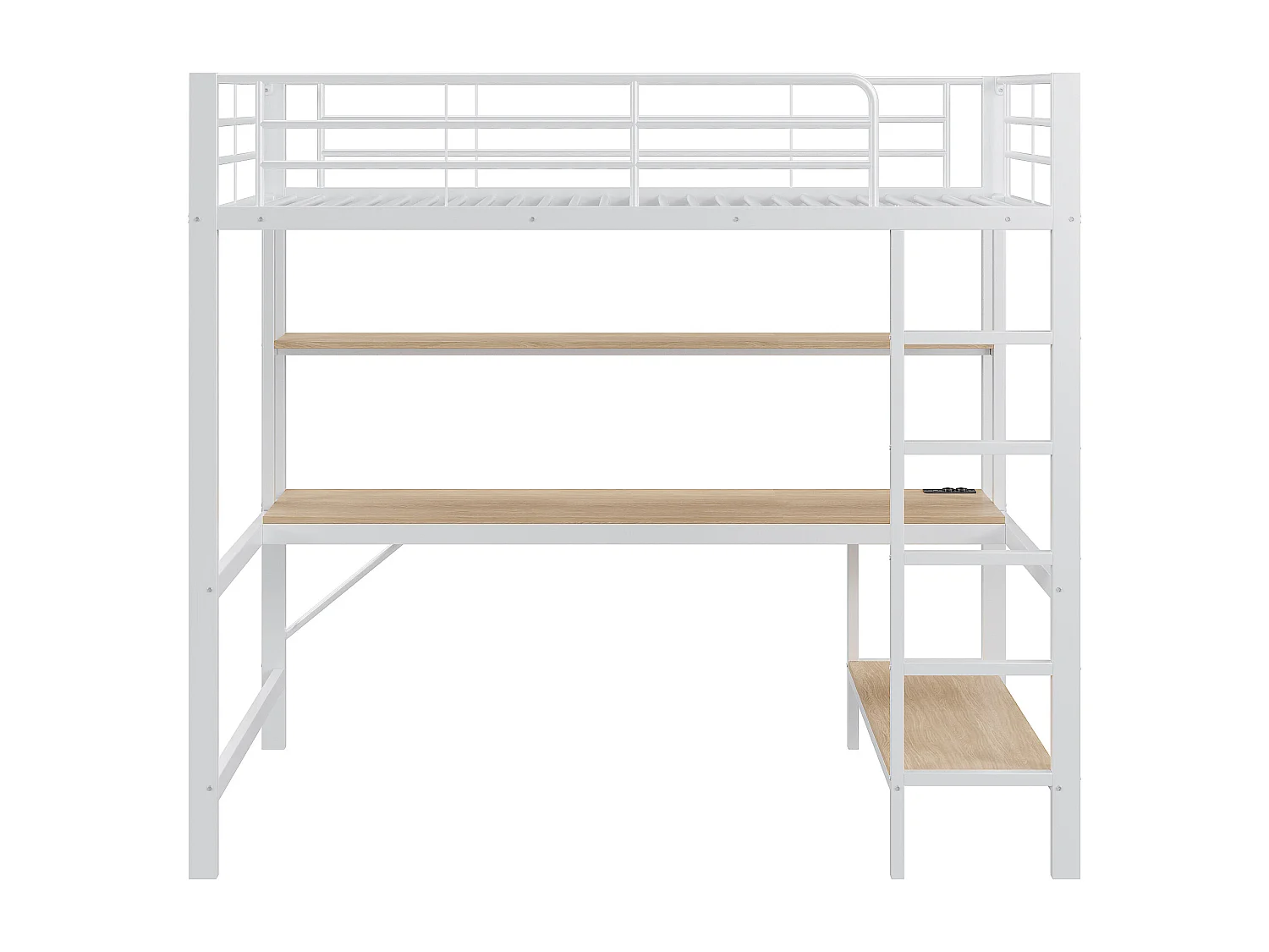 Hoogslaper 90x200 cm met USB- en LED-verlichting, planken en bureau, wit - zonder matras