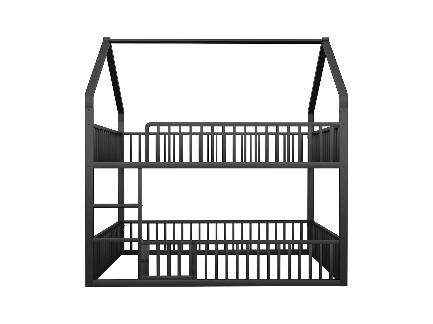Lit superposé enfant 140x200 cm avec escalier et barrières de sécurité, noir - sans matelas