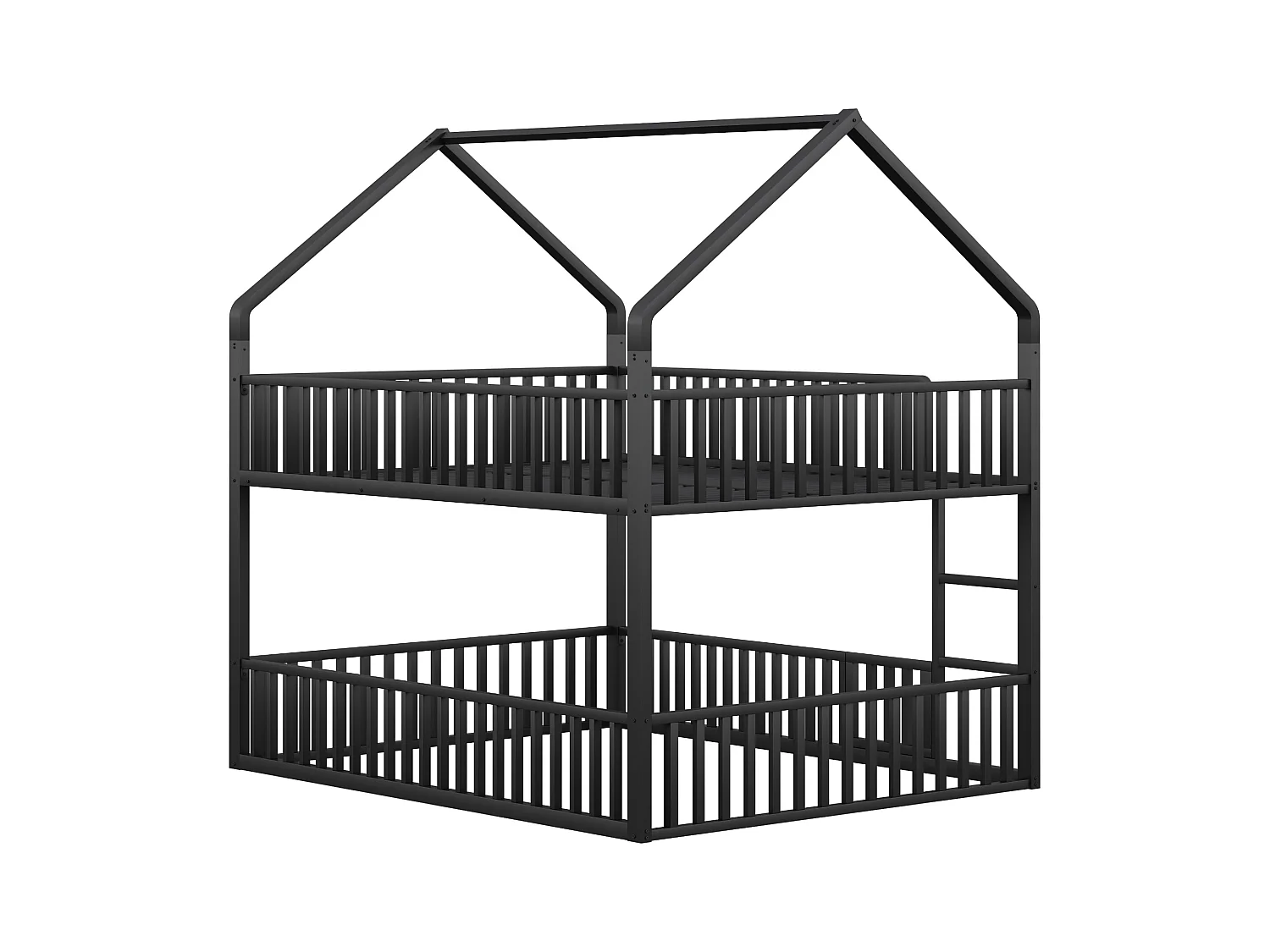 Lit superposé enfant 140x200 cm avec escalier et barrières de sécurité, noir - sans matelas