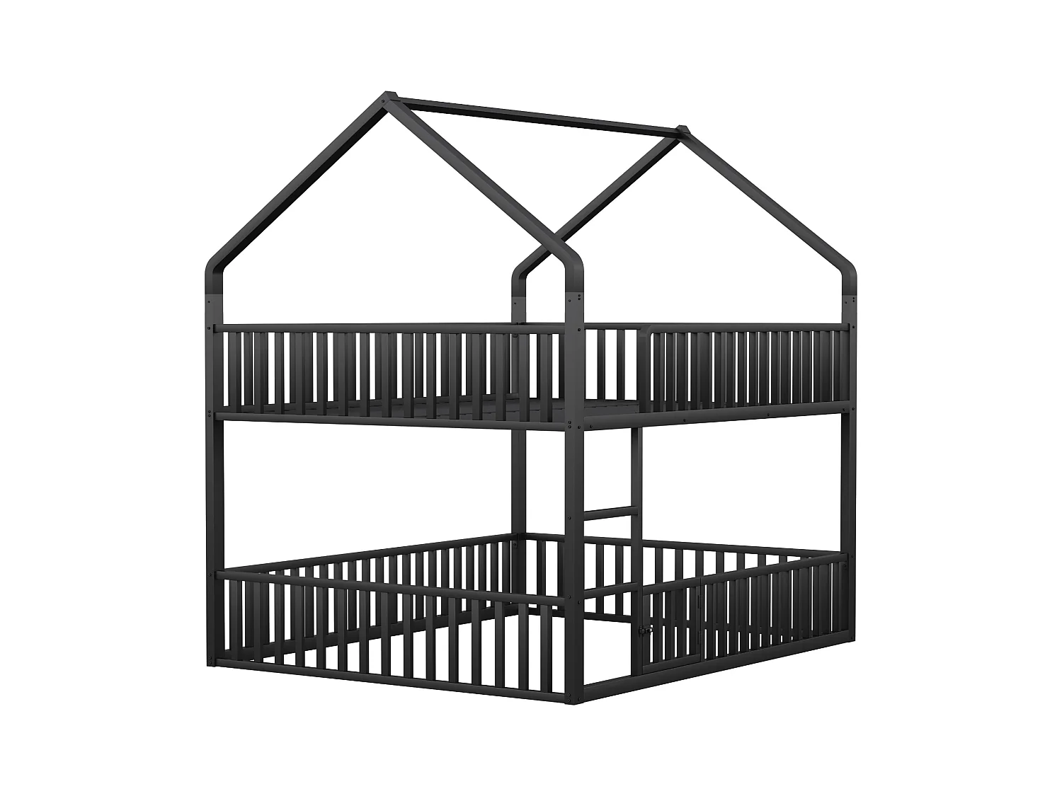 Lit superposé enfant 140x200 cm avec escalier et barrières de sécurité, noir - sans matelas