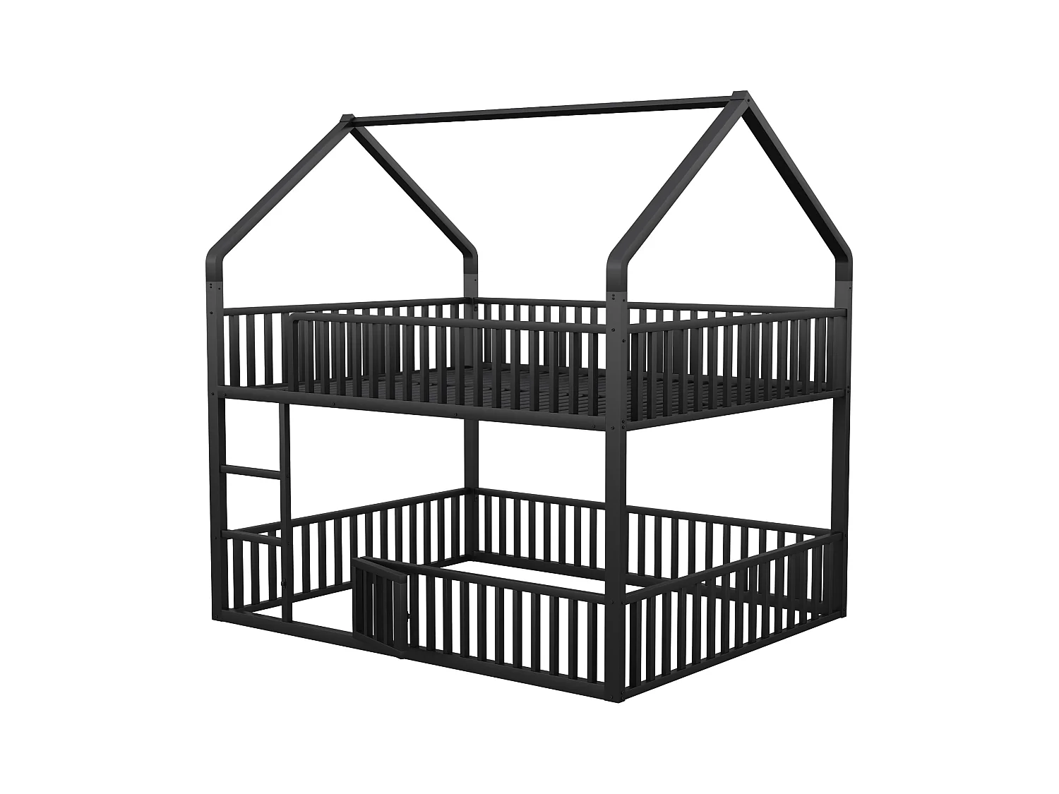 Lit superposé enfant 140x200 cm avec escalier et barrières de sécurité, noir - sans matelas