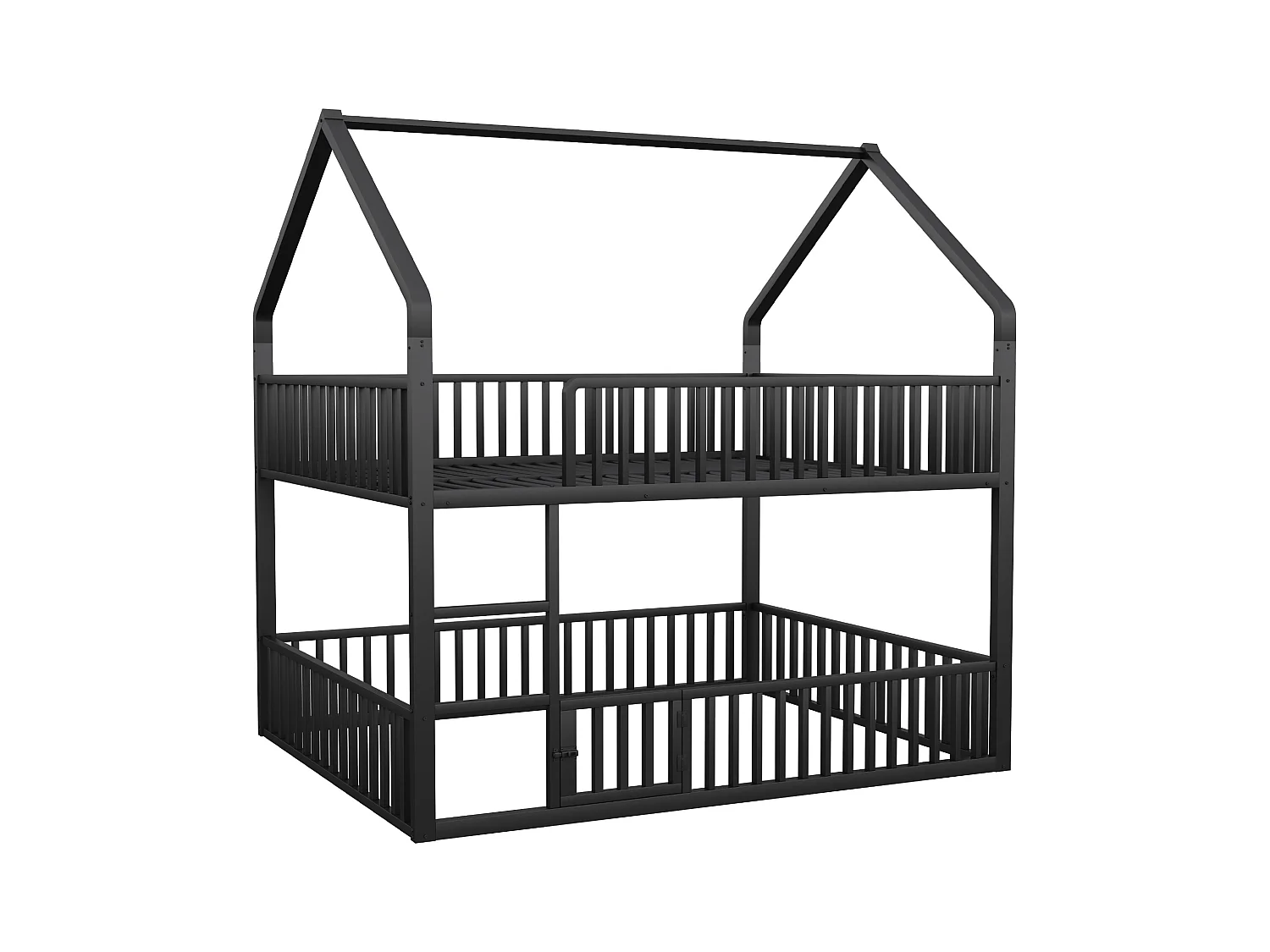 Lit superposé enfant 140x200 cm avec escalier et barrières de sécurité, noir - sans matelas