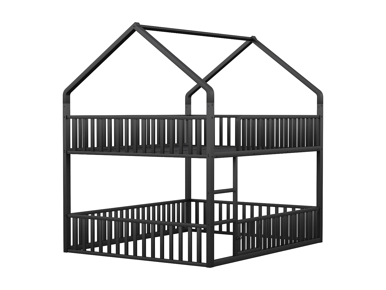 Lit superposé enfant 140x200 cm avec escalier et barrières de sécurité, noir - sans matelas