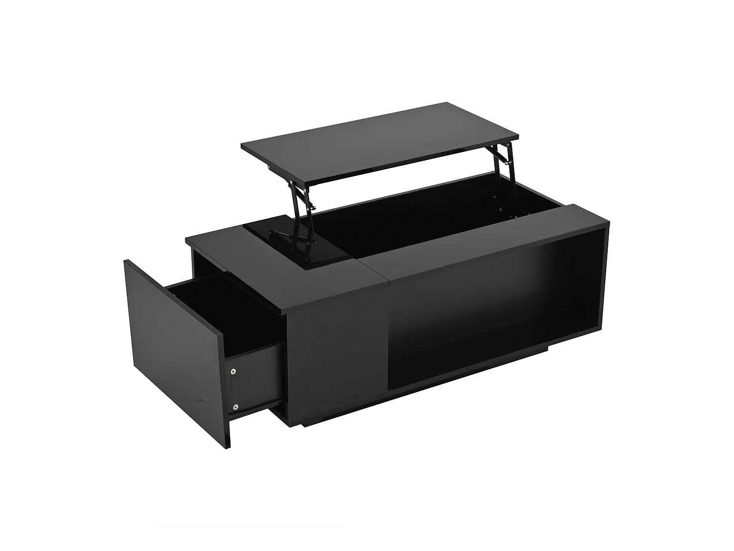 Table basse relevable Table basse noir avec éclairage LED et 1 tiroir de rangement