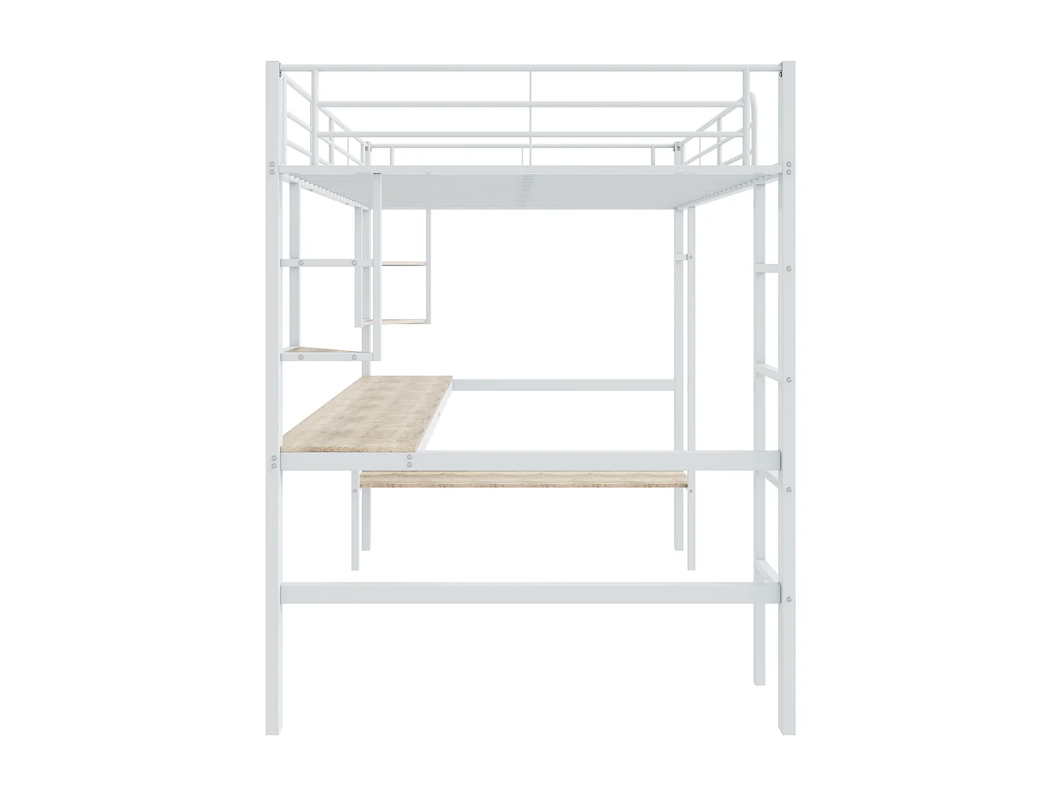 Cama loft infantil 90x200 cm con escritorio y estantería de almacenamiento, blanca - sin colchón
