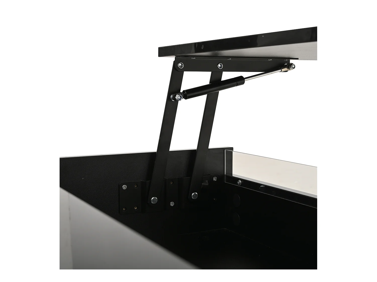 Table basse LED avec plateau relevable, 1 tiroir et 1 porte à abattant - noir brillant