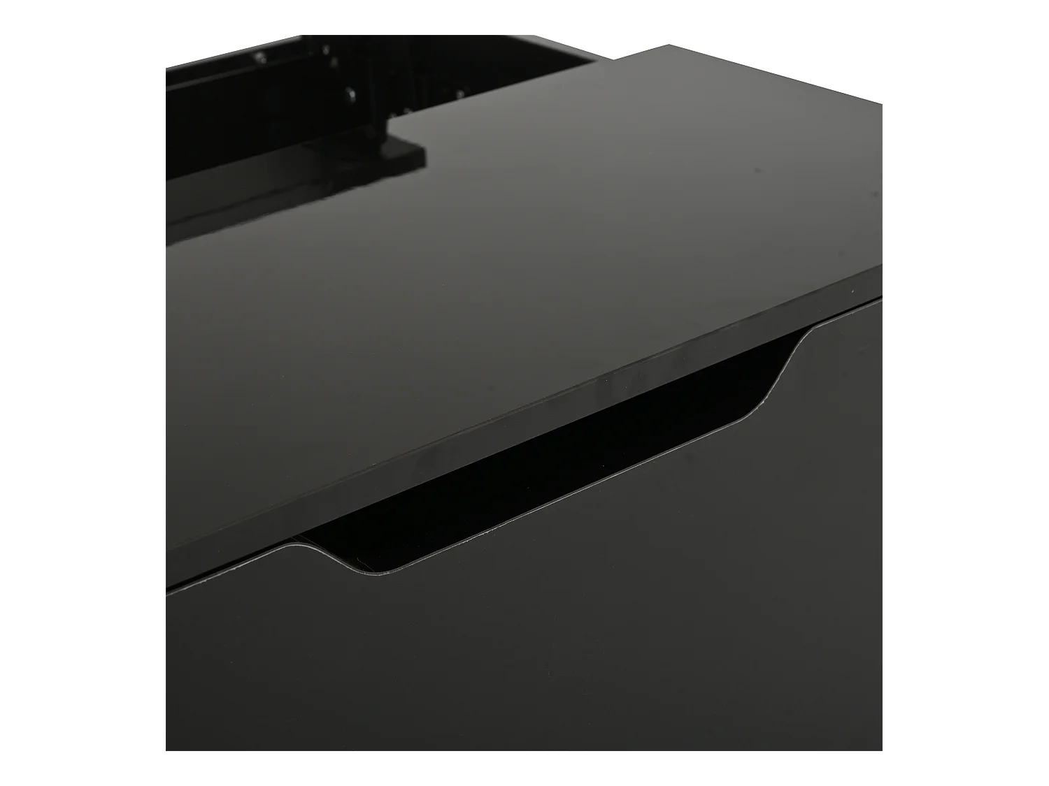 Table basse LED avec plateau relevable, 1 tiroir et 1 porte à abattant - noir brillant