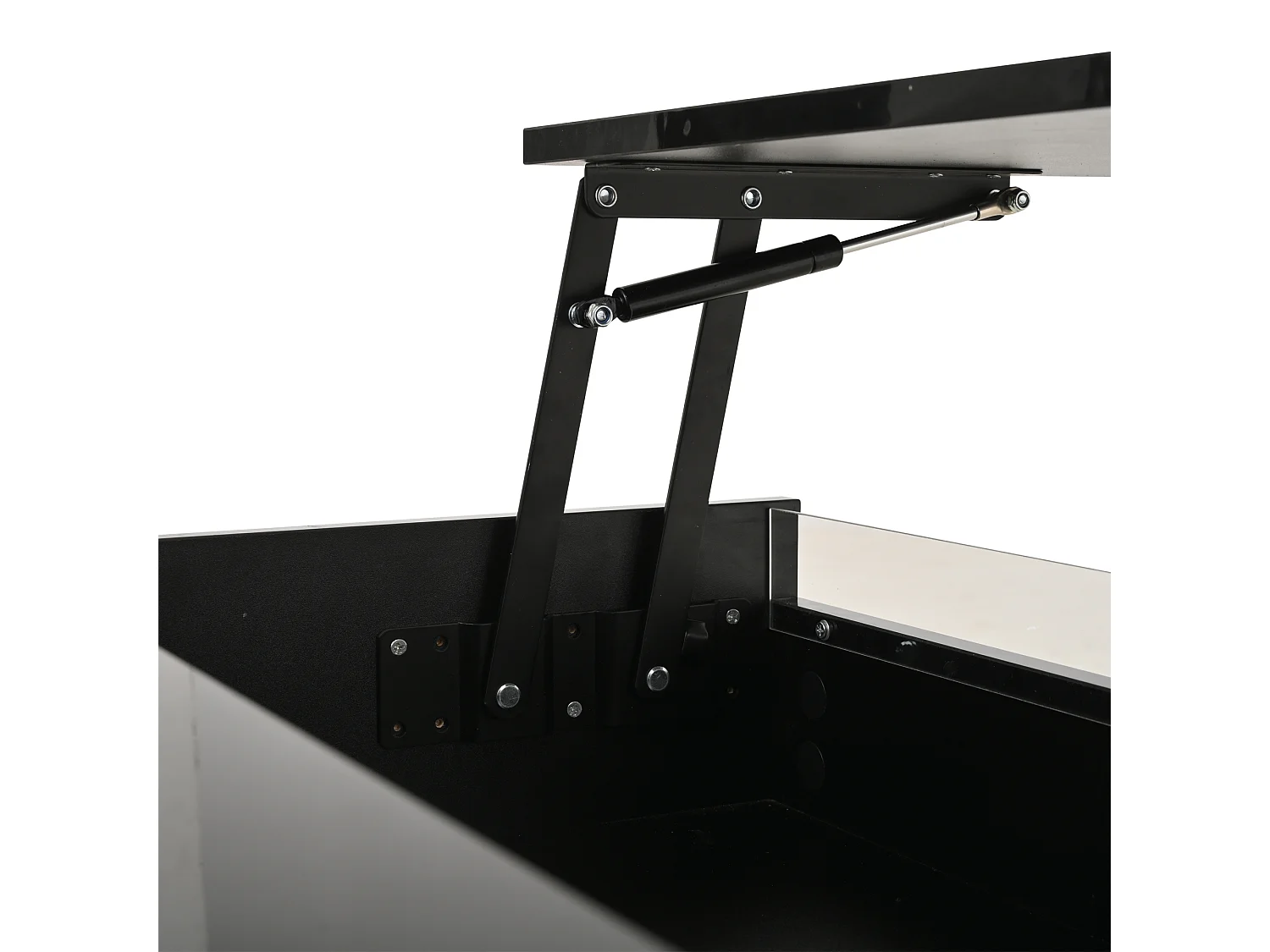 Table basse LED avec plateau relevable, 1 tiroir et 1 porte à abattant - noir brillant