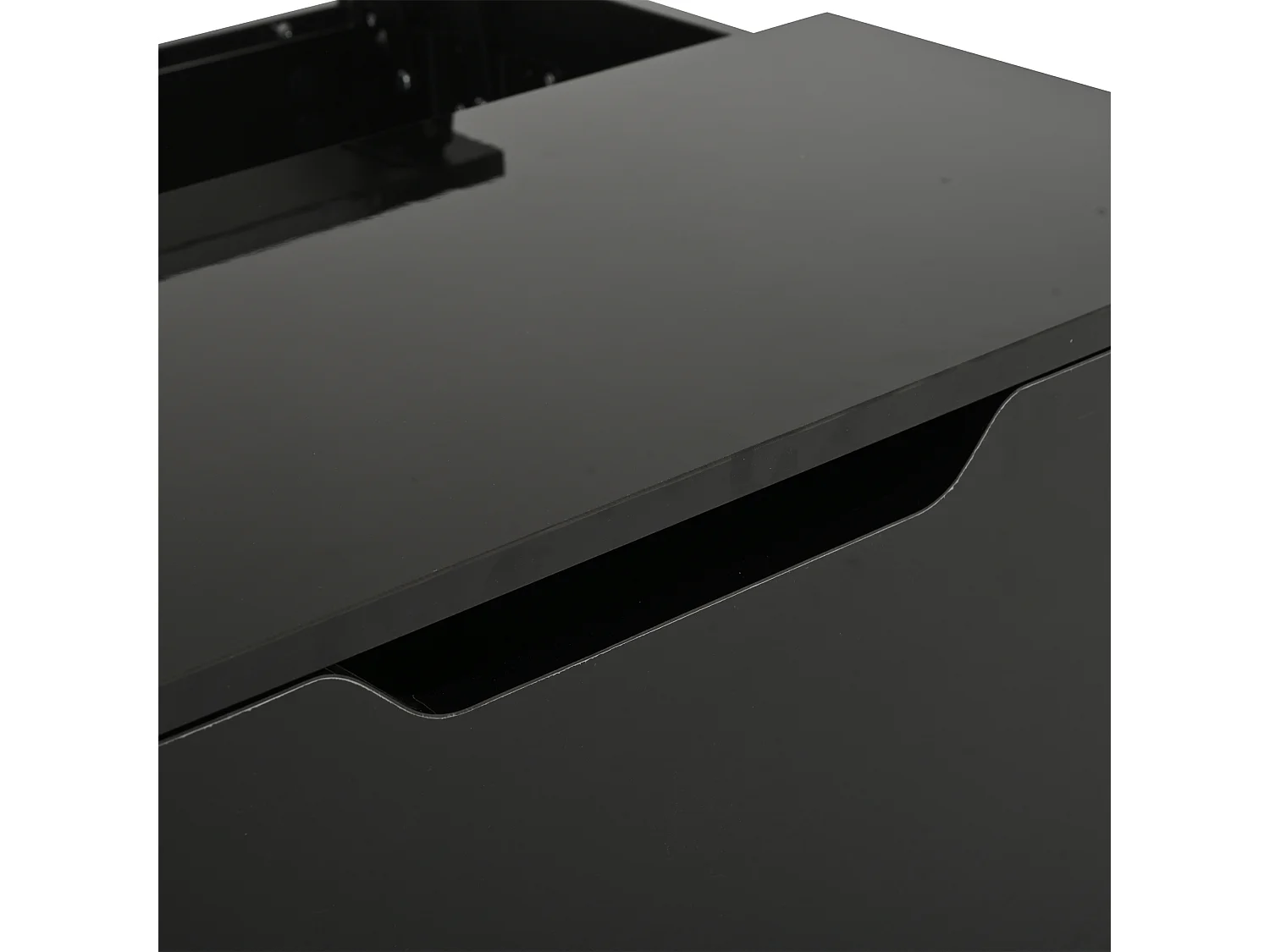 Table basse LED avec plateau relevable, 1 tiroir et 1 porte à abattant - noir brillant